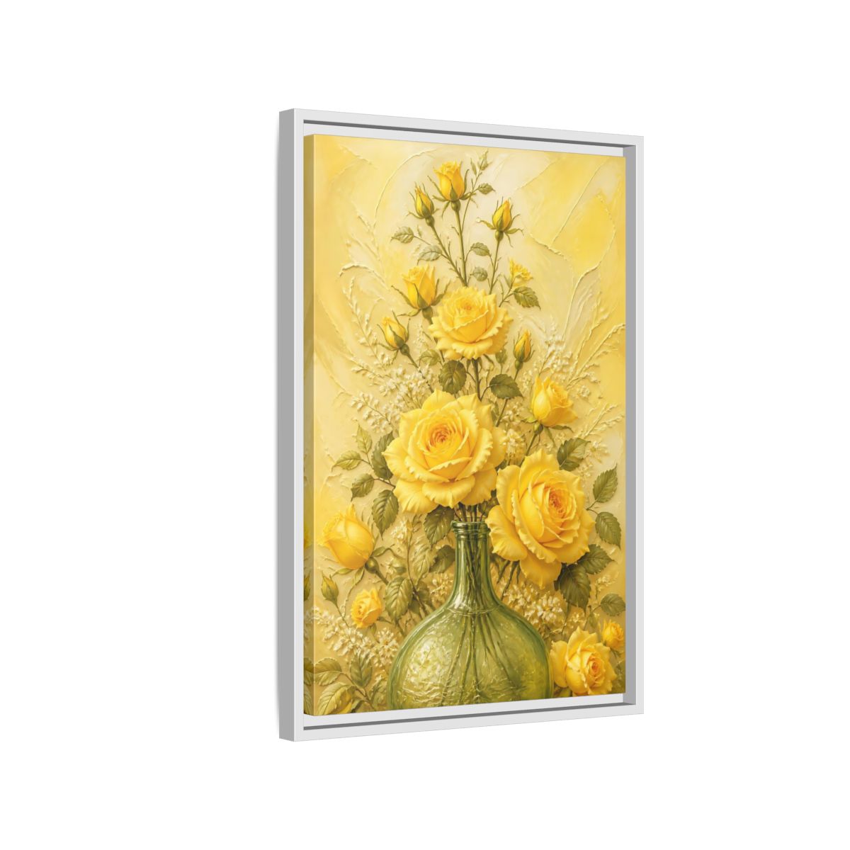 Side Mockup 1. Sunlit Yellow Rose Bouquet shown as framed canvas print
