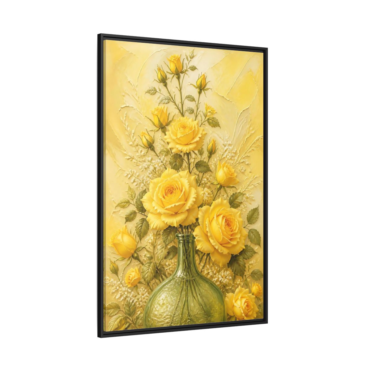 Side Mockup 12. Sunlit Yellow Rose Bouquet shown as framed canvas print