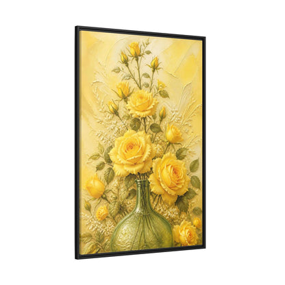 Side Mockup 12. Sunlit Yellow Rose Bouquet shown as framed canvas print