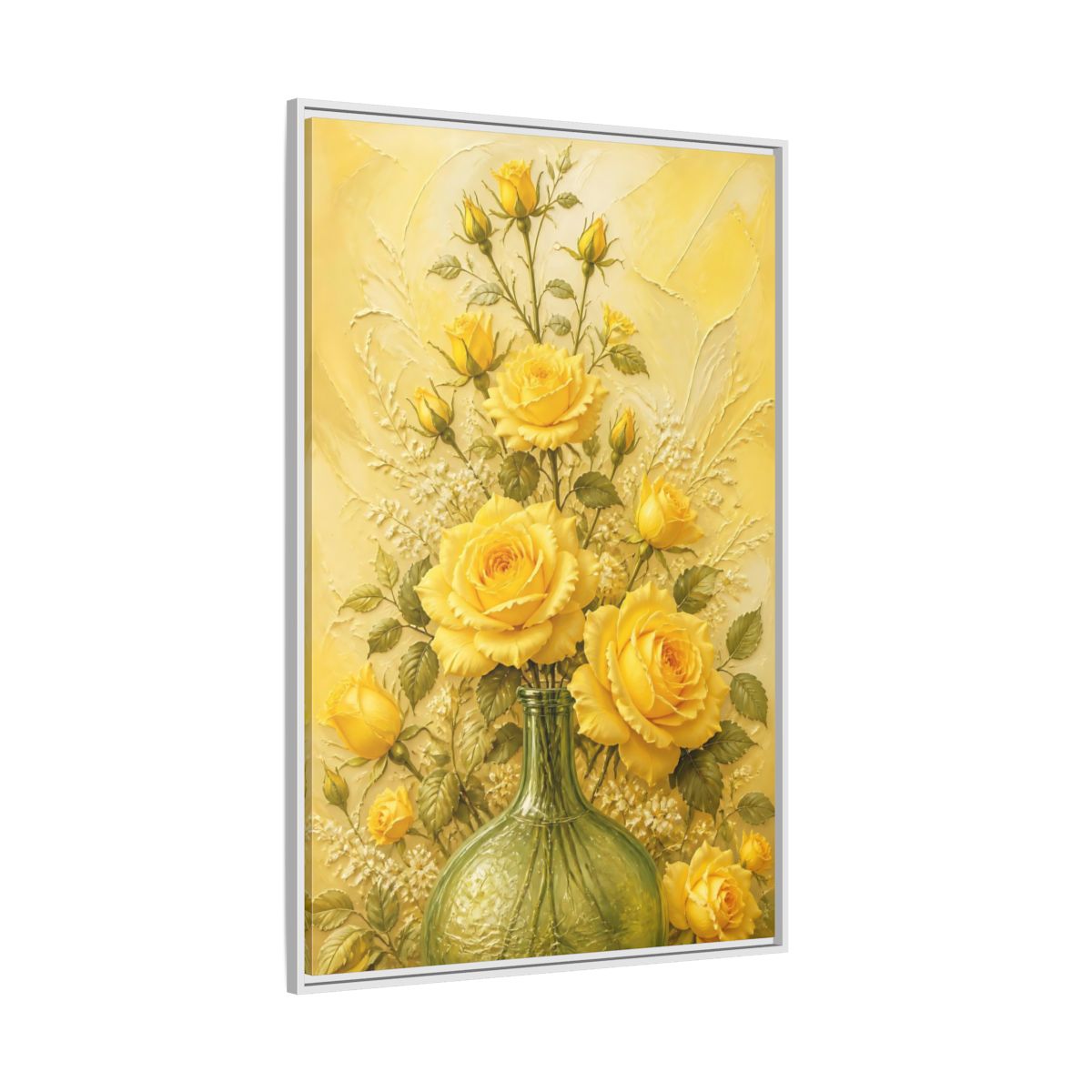 Side Mockup 7. Sunlit Yellow Rose Bouquet shown as framed canvas print