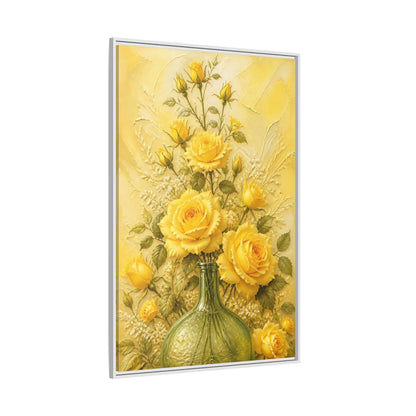 Side Mockup 7. Sunlit Yellow Rose Bouquet shown as framed canvas print