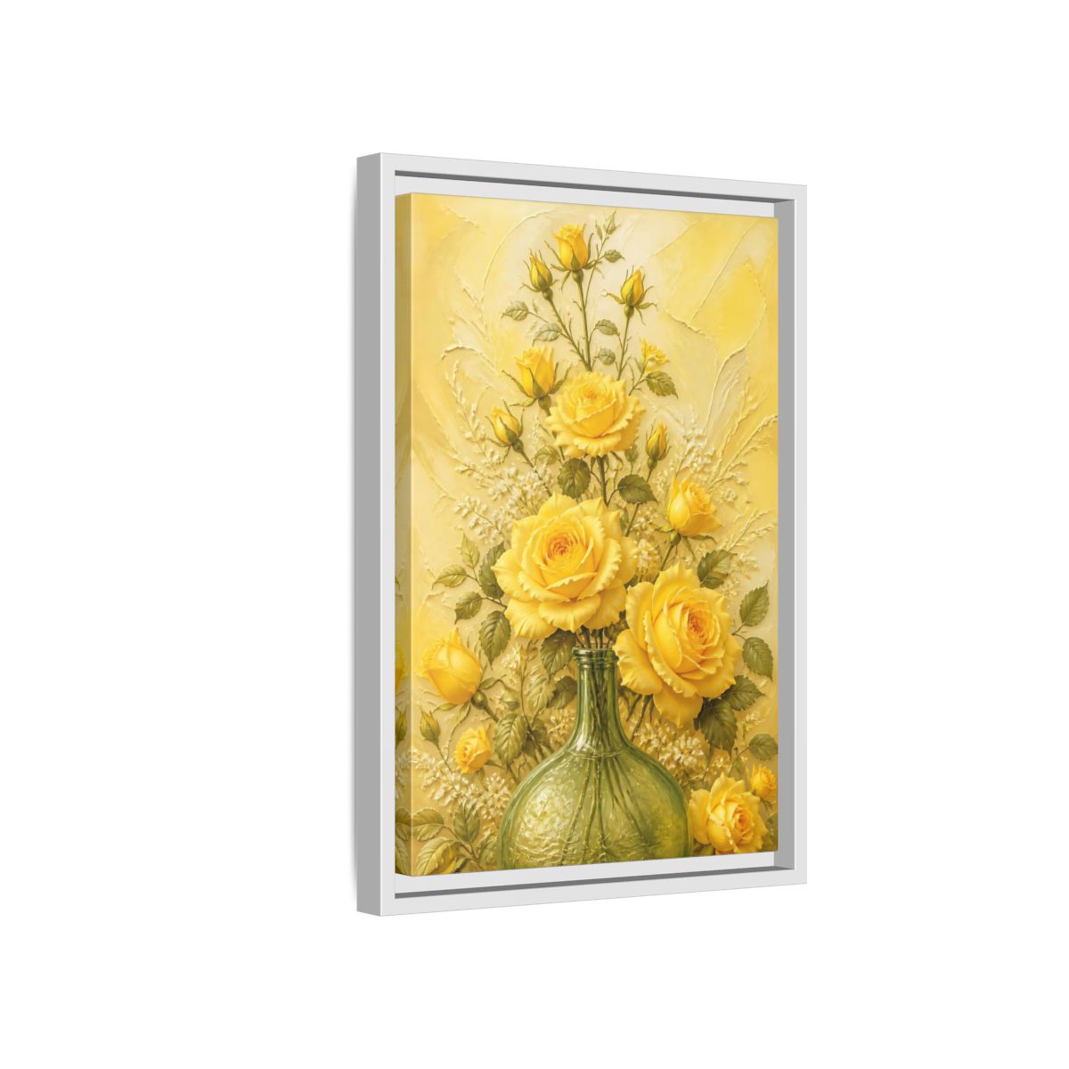 Side Mockup 4. Sunlit Yellow Rose Bouquet shown as framed canvas print
