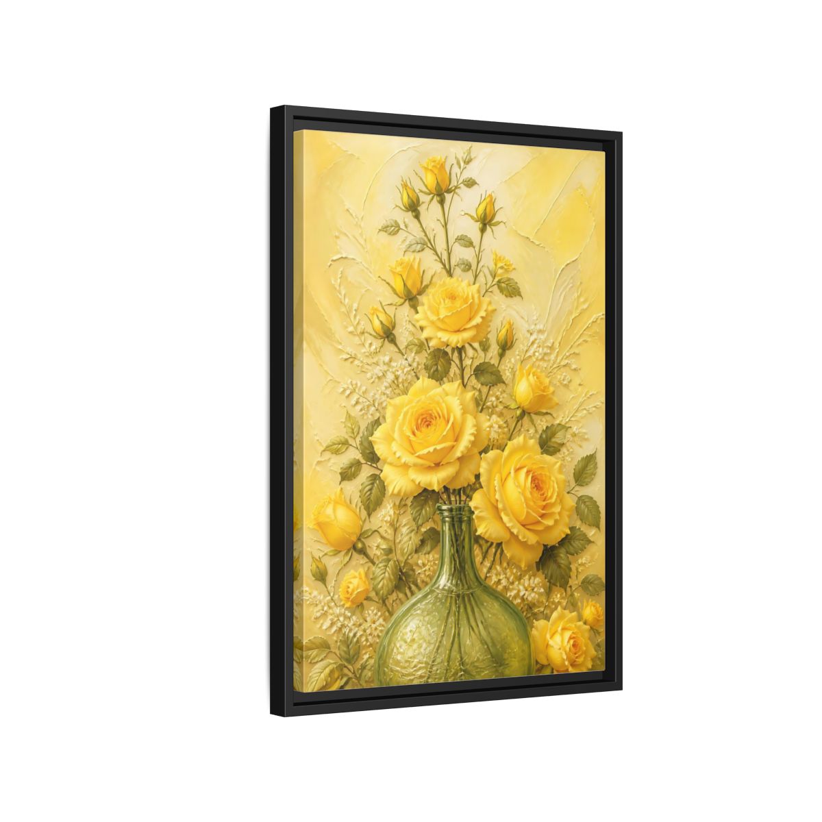 Side Mockup 3. Sunlit Yellow Rose Bouquet shown as framed canvas print