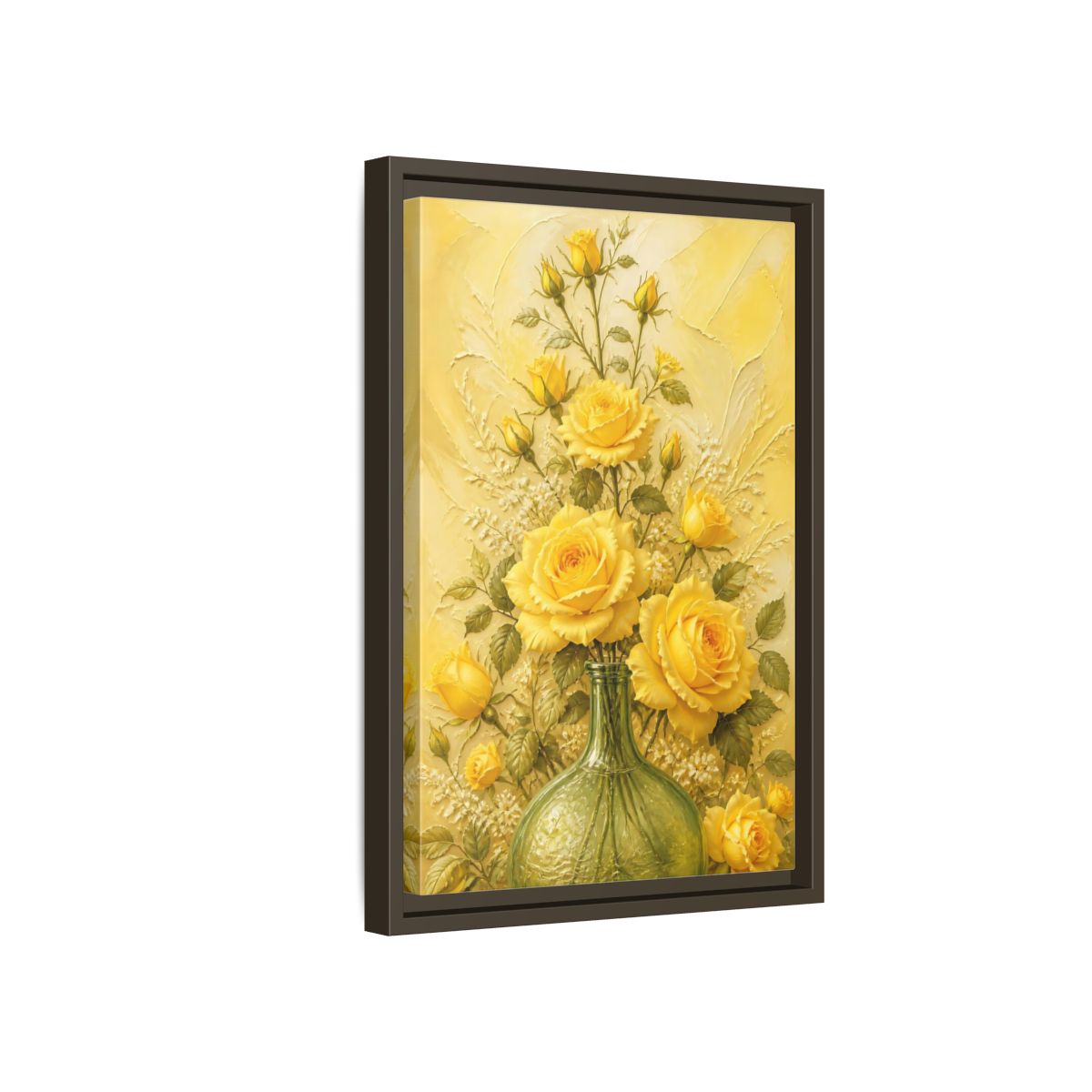 Side Mockup 5. Sunlit Yellow Rose Bouquet shown as framed canvas print