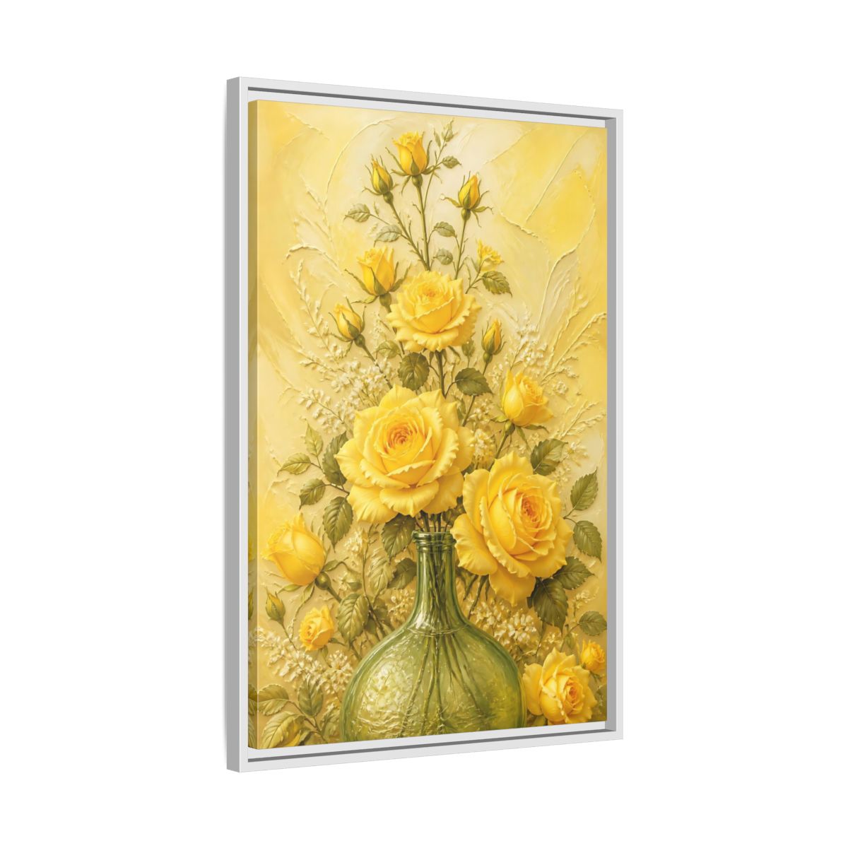 Side Mockup 10. Sunlit Yellow Rose Bouquet shown as framed canvas print