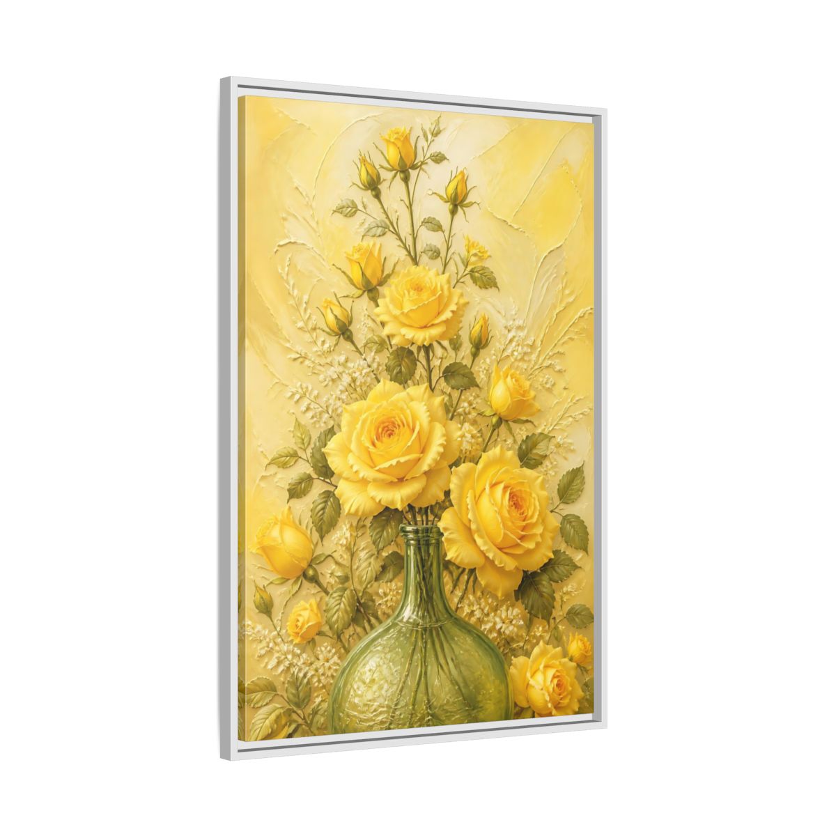 Side Mockup 9. Sunlit Yellow Rose Bouquet shown as framed canvas print