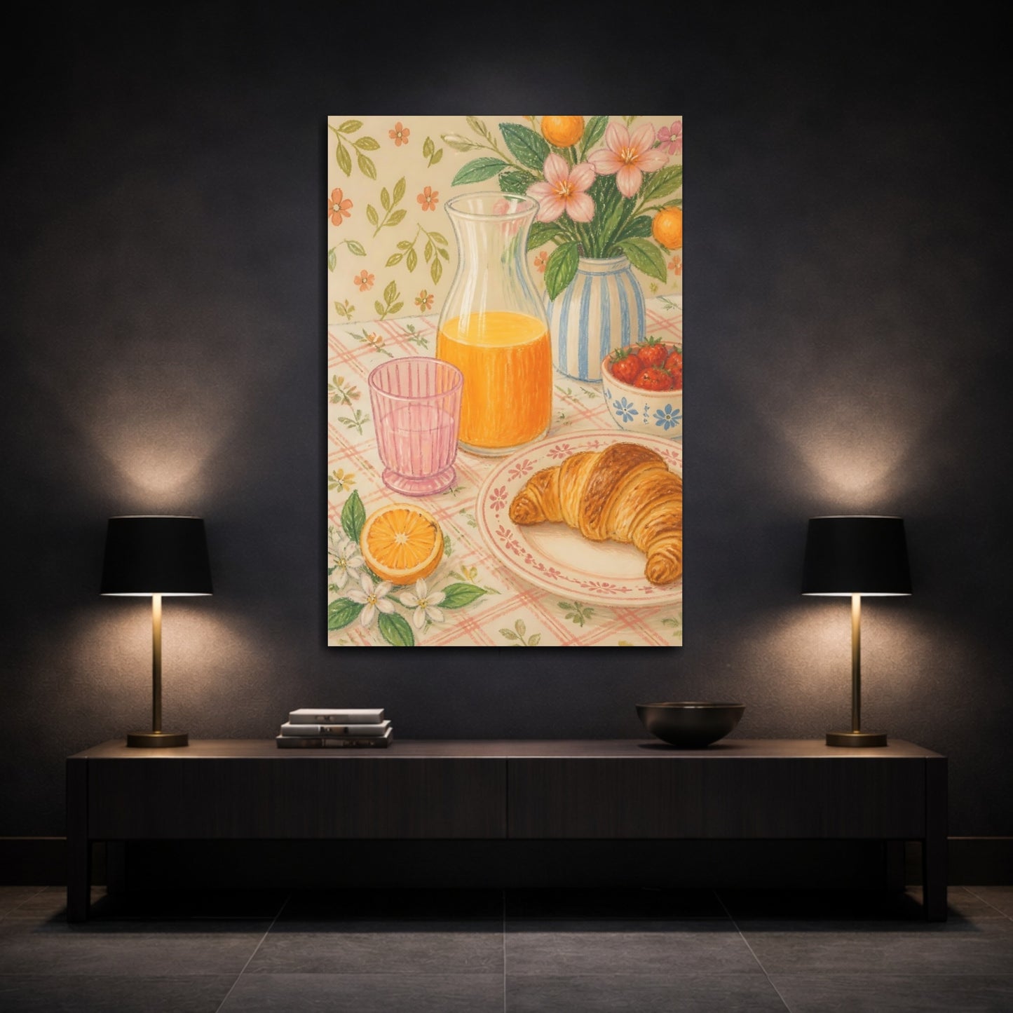 Mockup 3. Sunny Breakfast Table shown as canvas print