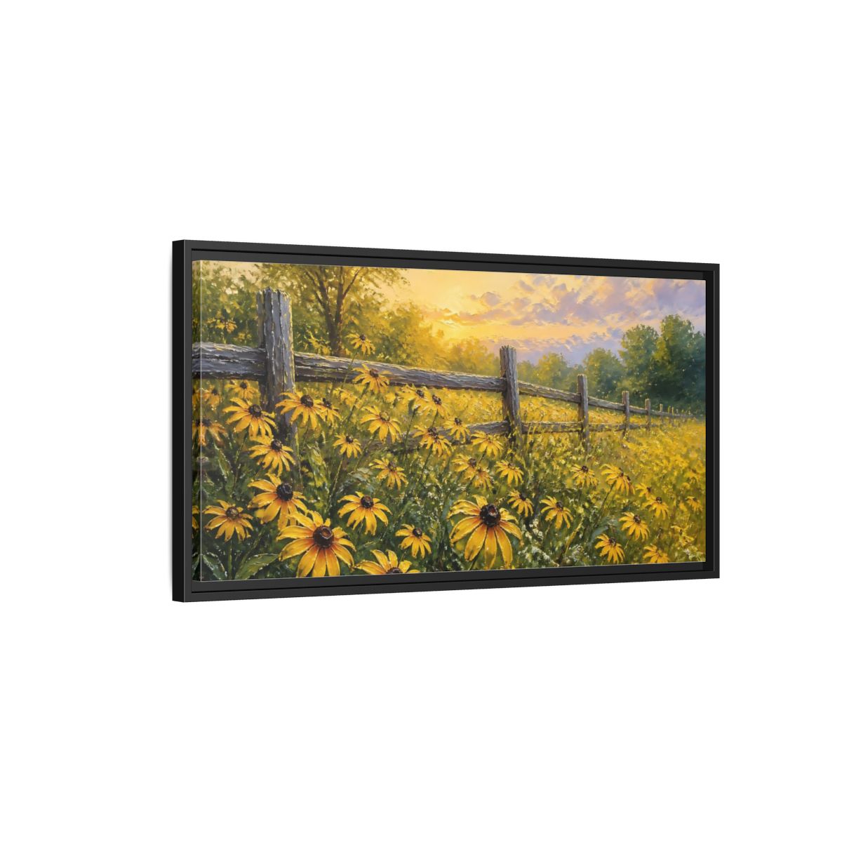 Side Mockup 2. Sunny Field Of Black-Eyed Susans shown as framed canvas print