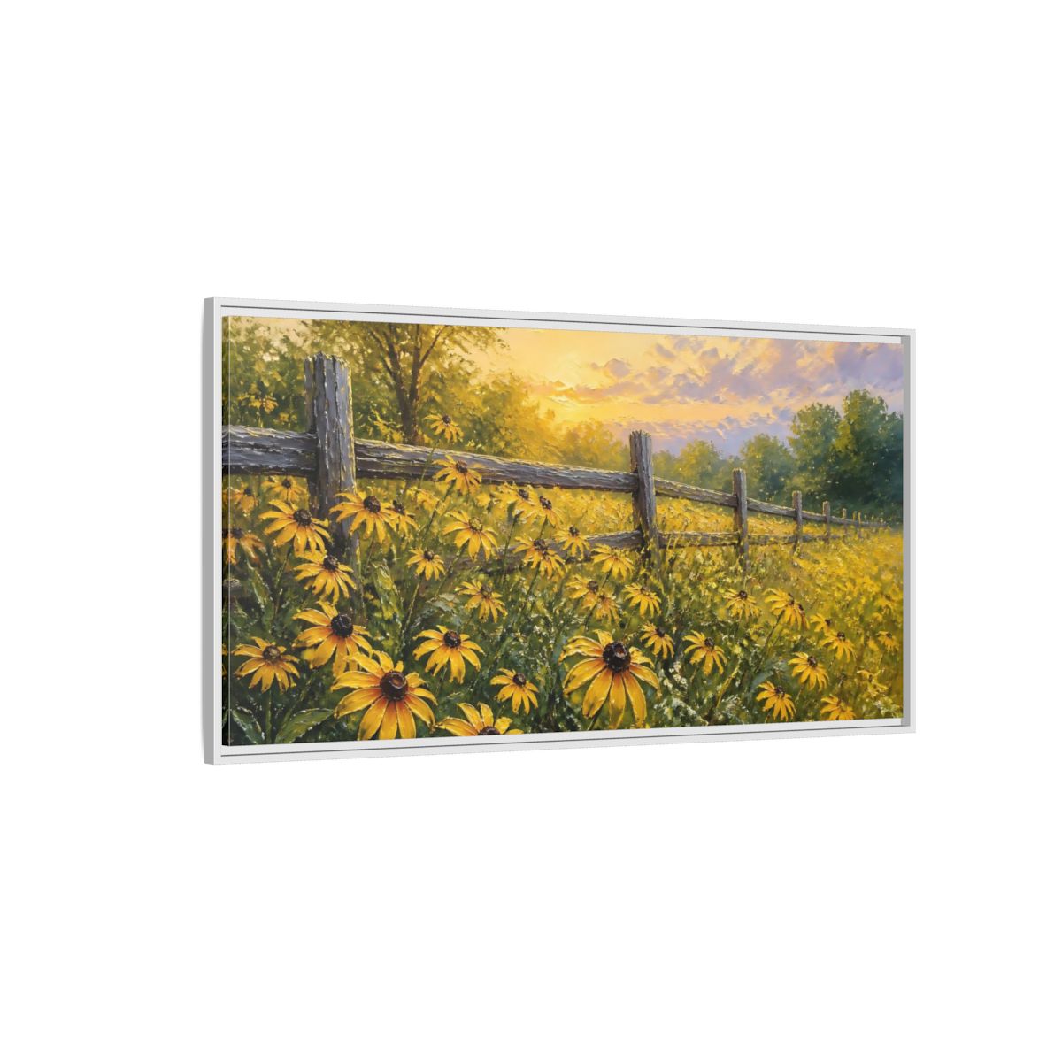 Side Mockup 3. Sunny Field Of Black-Eyed Susans shown as framed canvas print