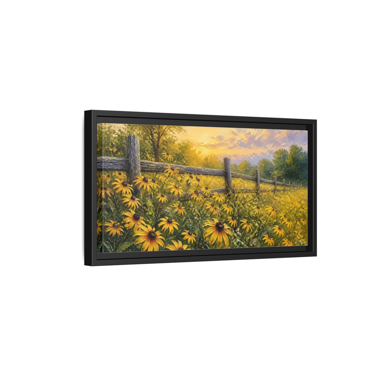 Side Mockup 8. Sunny Field Of Black-Eyed Susans shown as framed canvas print