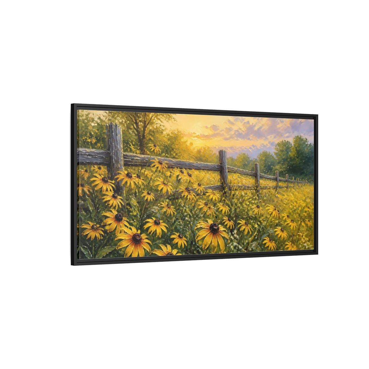 Side Mockup 5. Sunny Field Of Black-Eyed Susans shown as framed canvas print