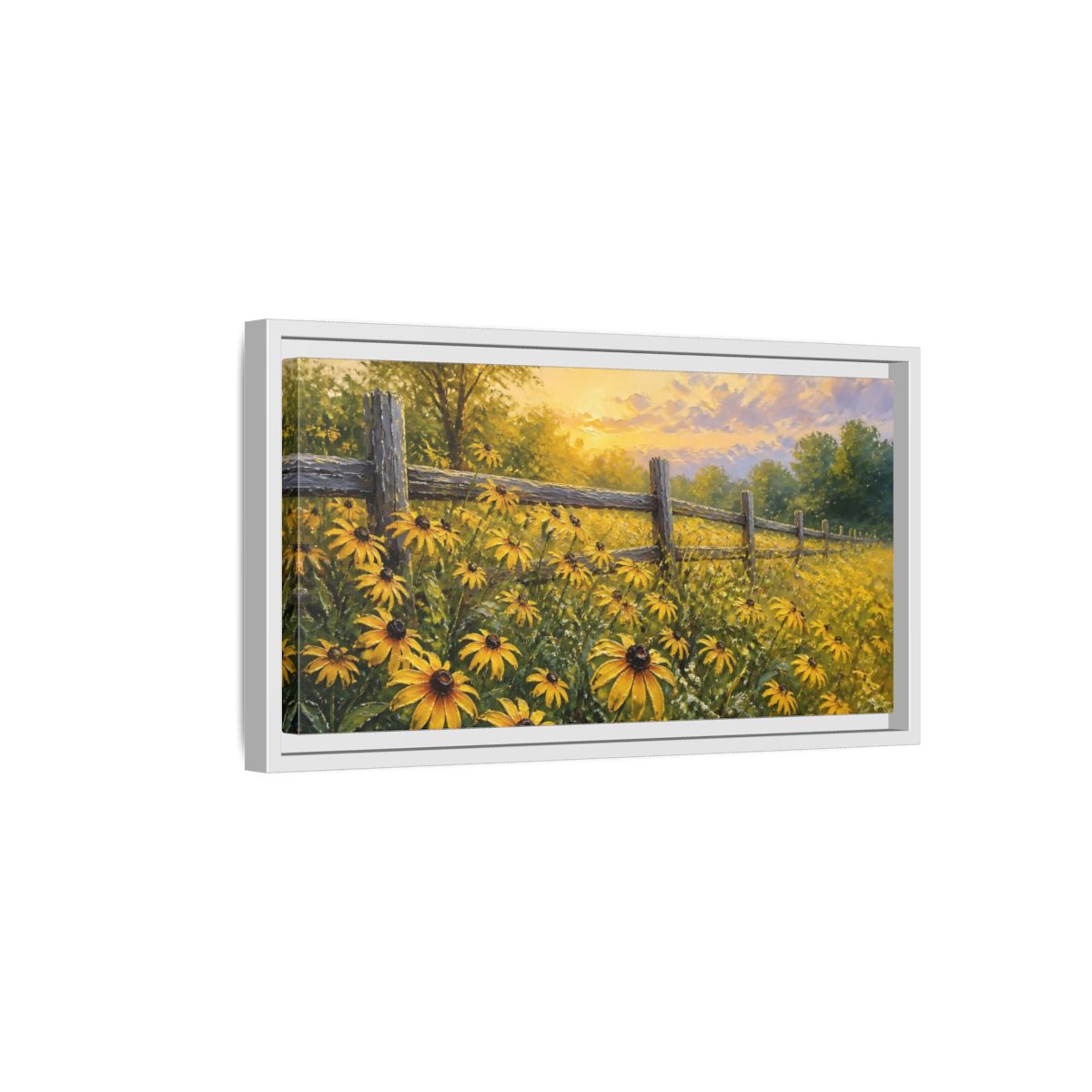 Side Mockup 6. Sunny Field Of Black-Eyed Susans shown as framed canvas print