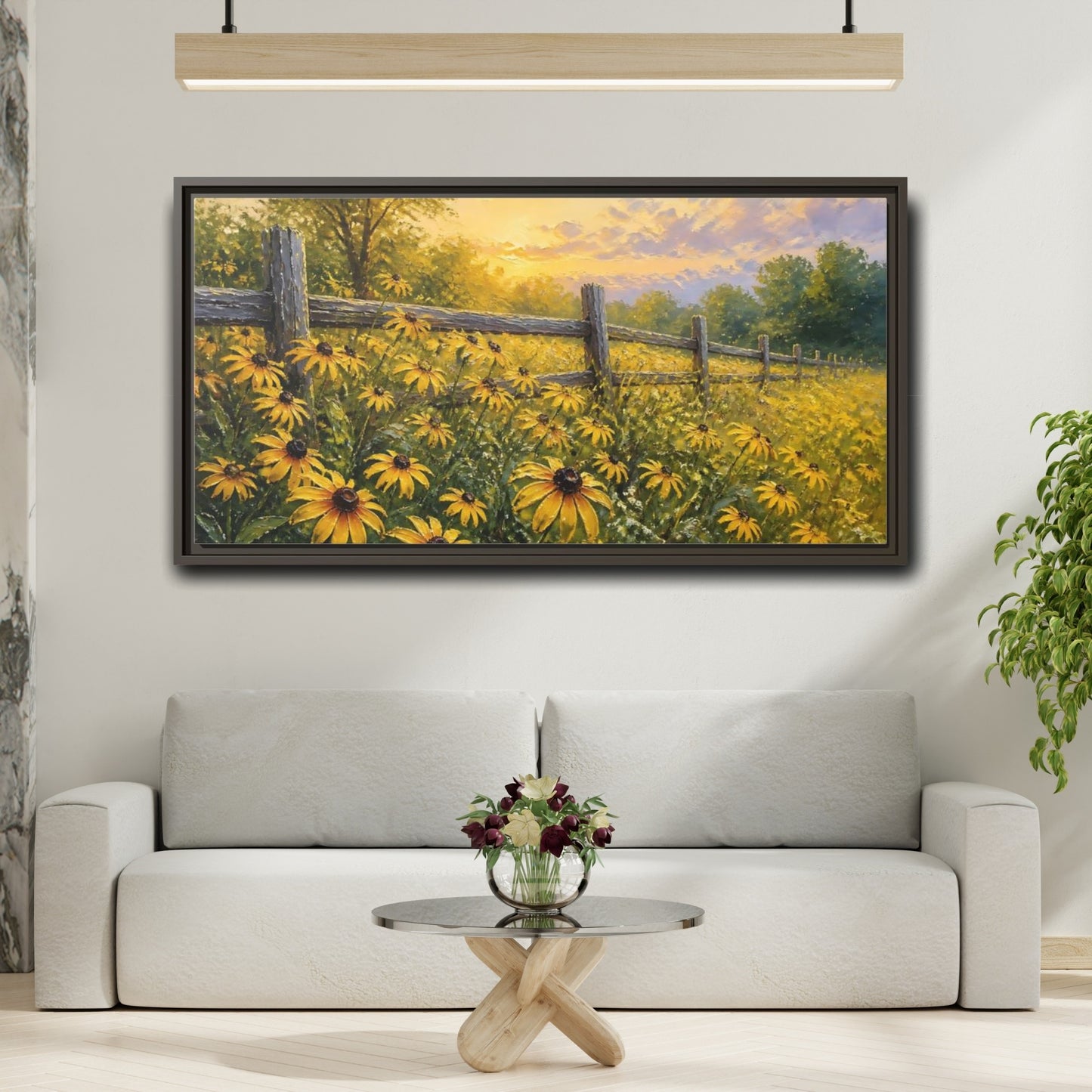 Mockup 2. Sunny Field Of Black-Eyed Susans shown as framed canvas print