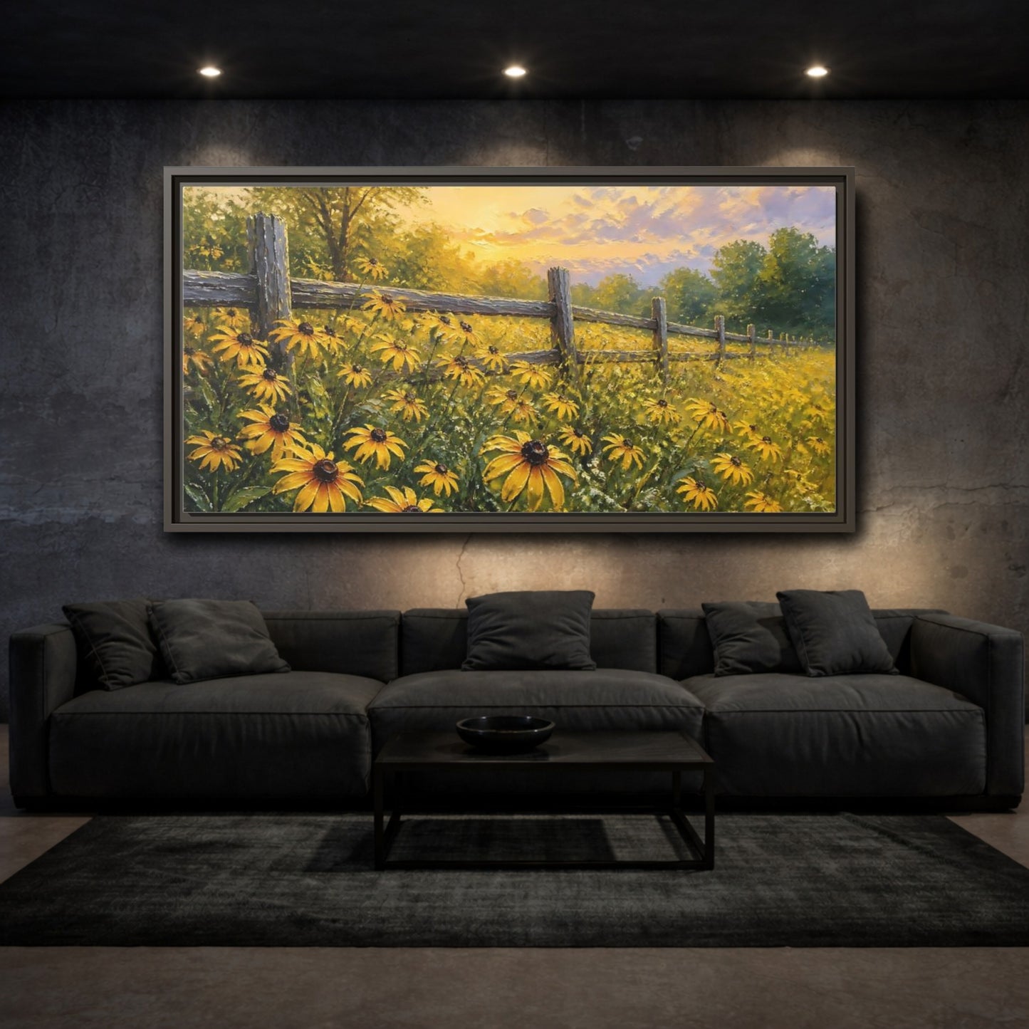 Mockup 3. Sunny Field Of Black-Eyed Susans shown as framed canvas print