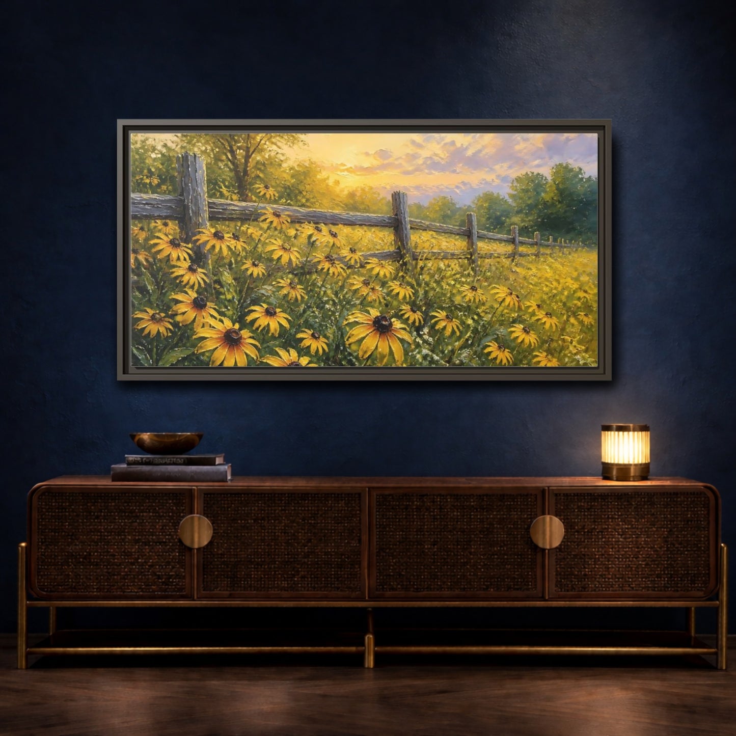 Mockup 4. Sunny Field Of Black-Eyed Susans shown as framed canvas print