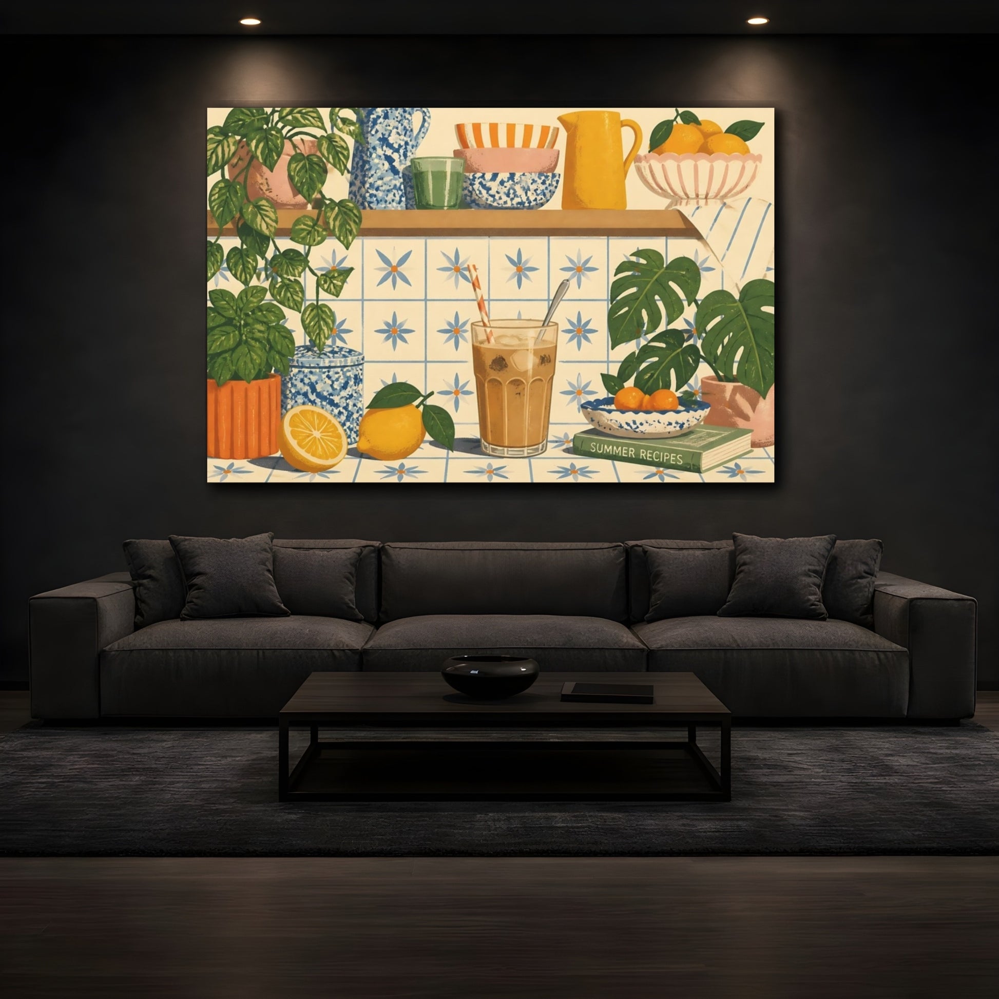 Mockup 3. Sunny Kitchen Counter shown as canvas print