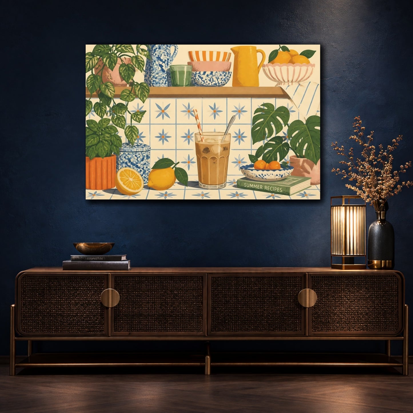 Mockup 4. Sunny Kitchen Counter shown as canvas print