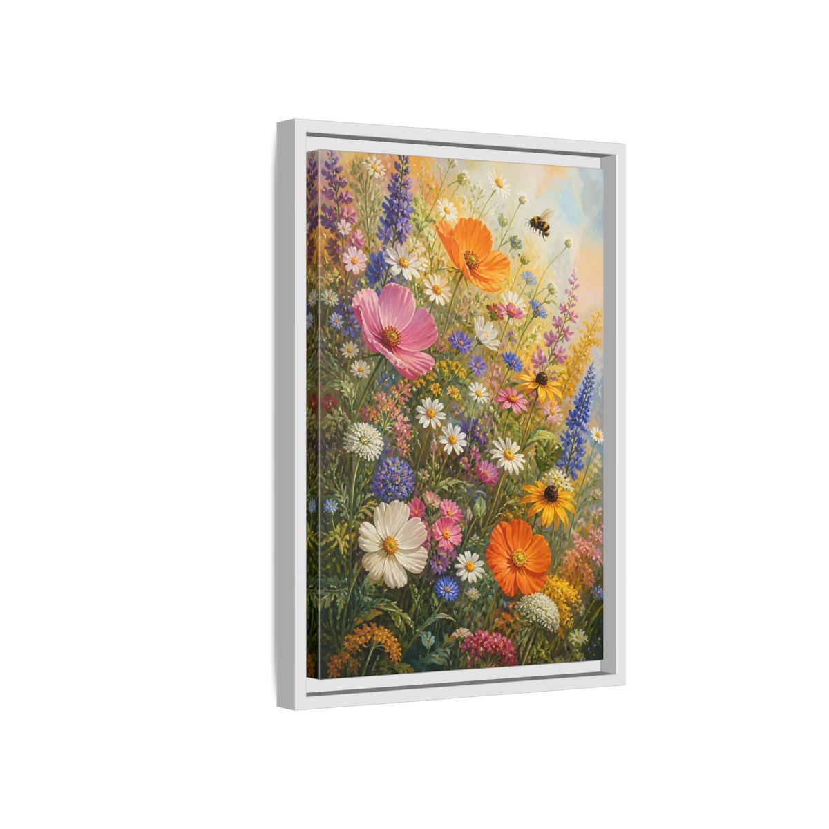 Side Mockup 4. Sunny Wildflower Meadow shown as framed canvas print