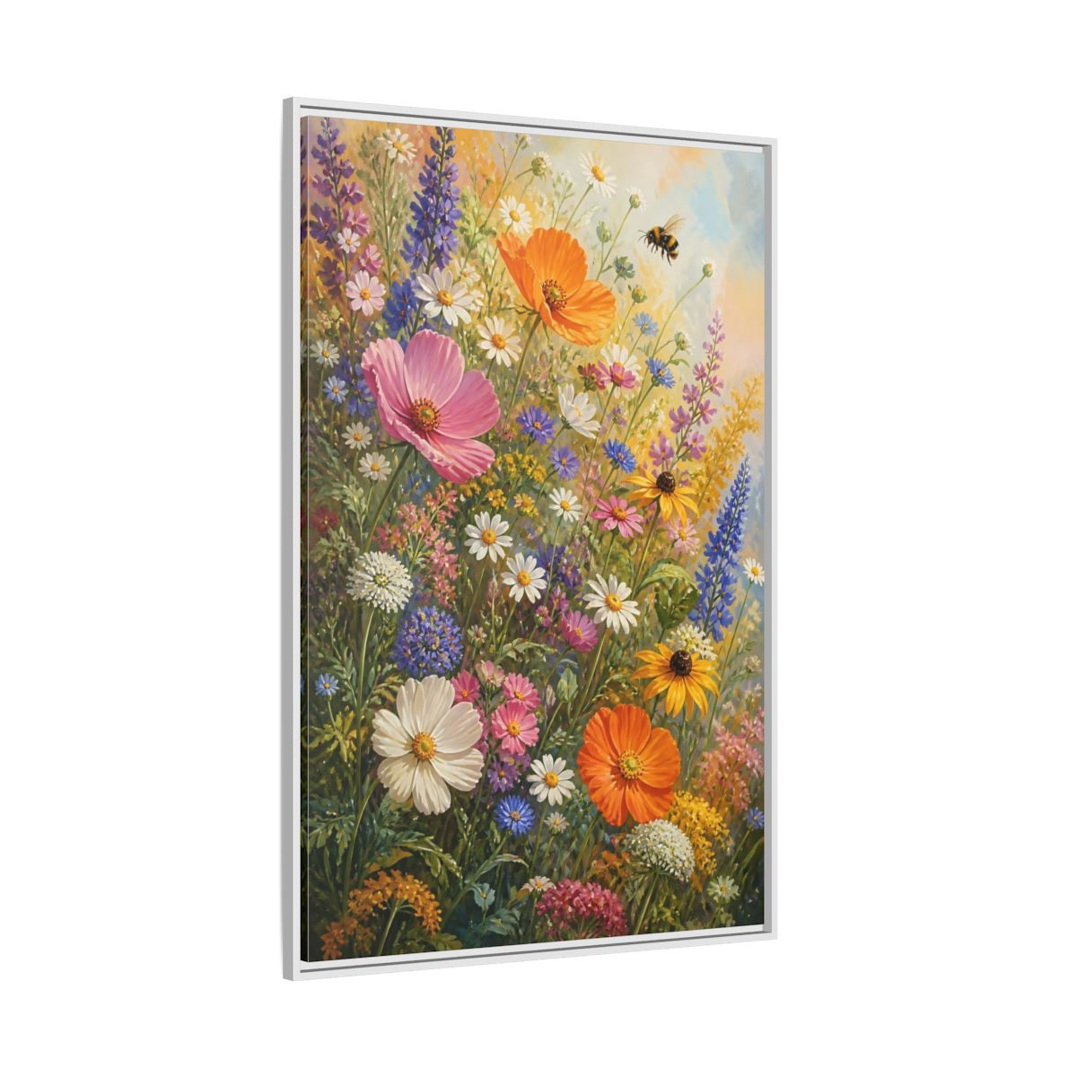 Side Mockup 7. Sunny Wildflower Meadow shown as framed canvas print