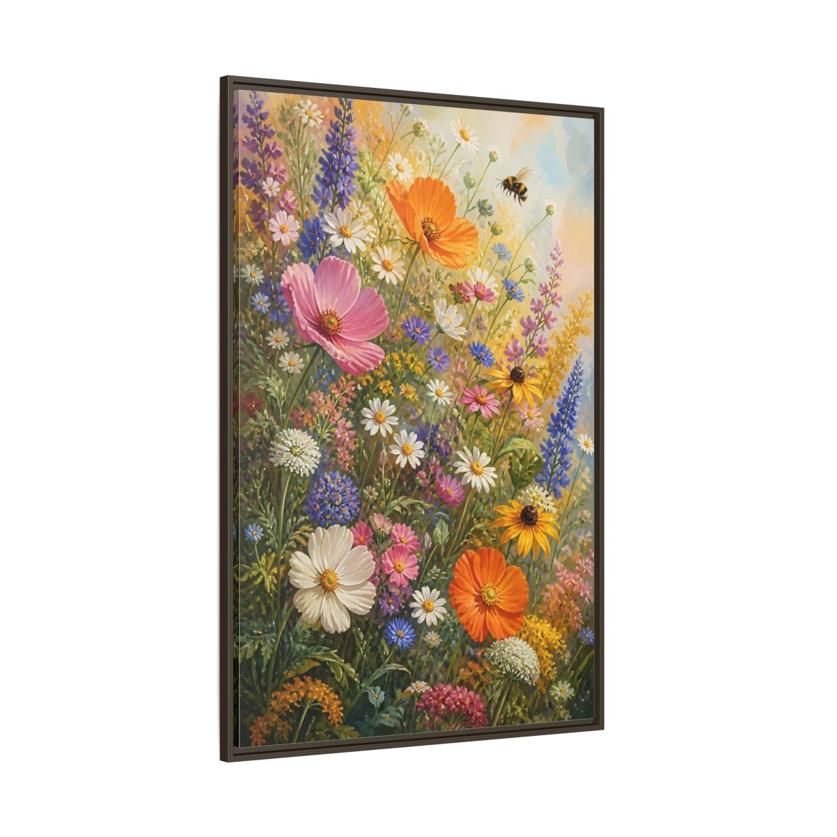 Side Mockup 8. Sunny Wildflower Meadow shown as framed canvas print