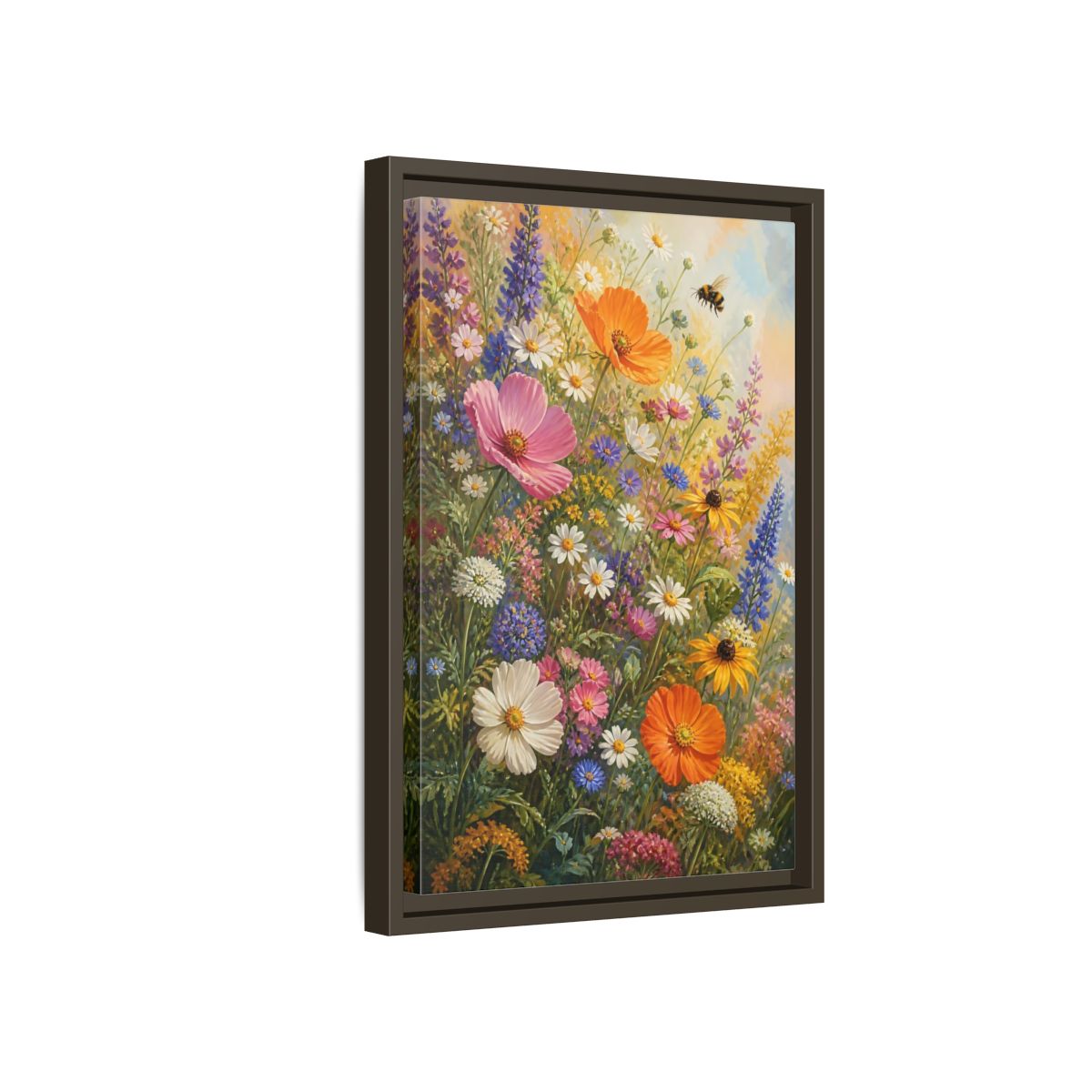 Side Mockup 5. Sunny Wildflower Meadow shown as framed canvas print