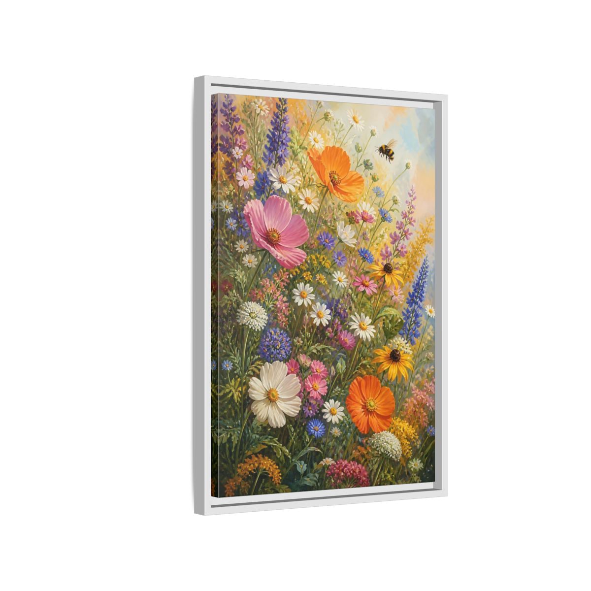 Side Mockup 1. Sunny Wildflower Meadow shown as framed canvas print