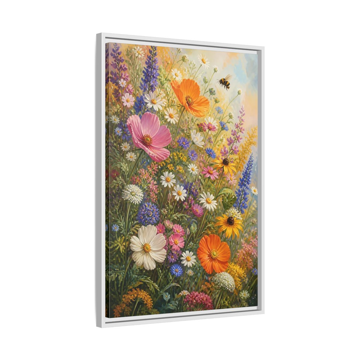 Side Mockup 10. Sunny Wildflower Meadow shown as framed canvas print