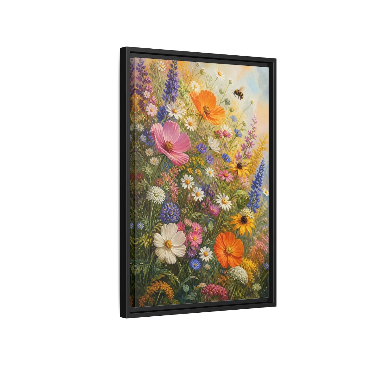 Side Mockup 3. Sunny Wildflower Meadow shown as framed canvas print