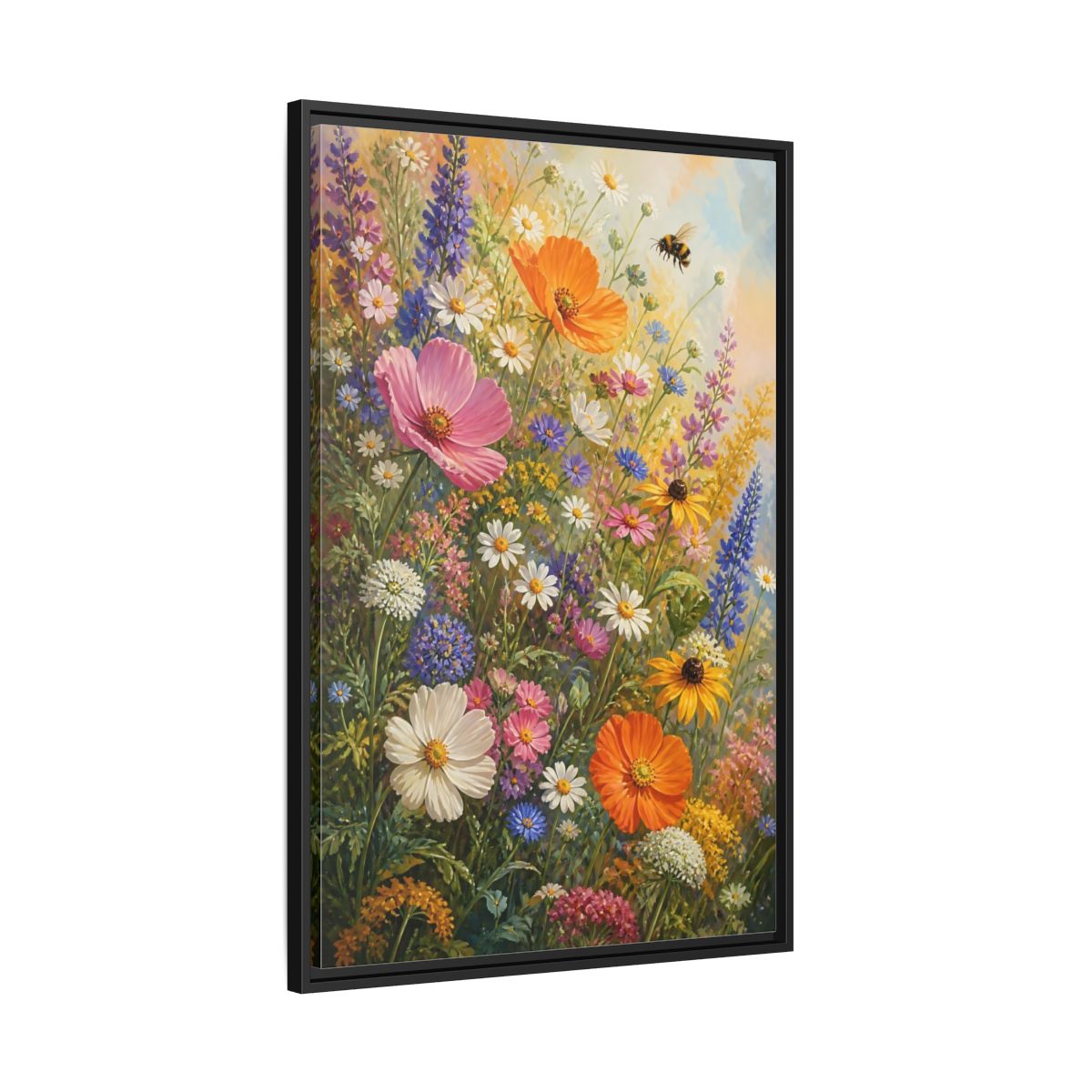 Side Mockup 13. Sunny Wildflower Meadow shown as framed canvas print