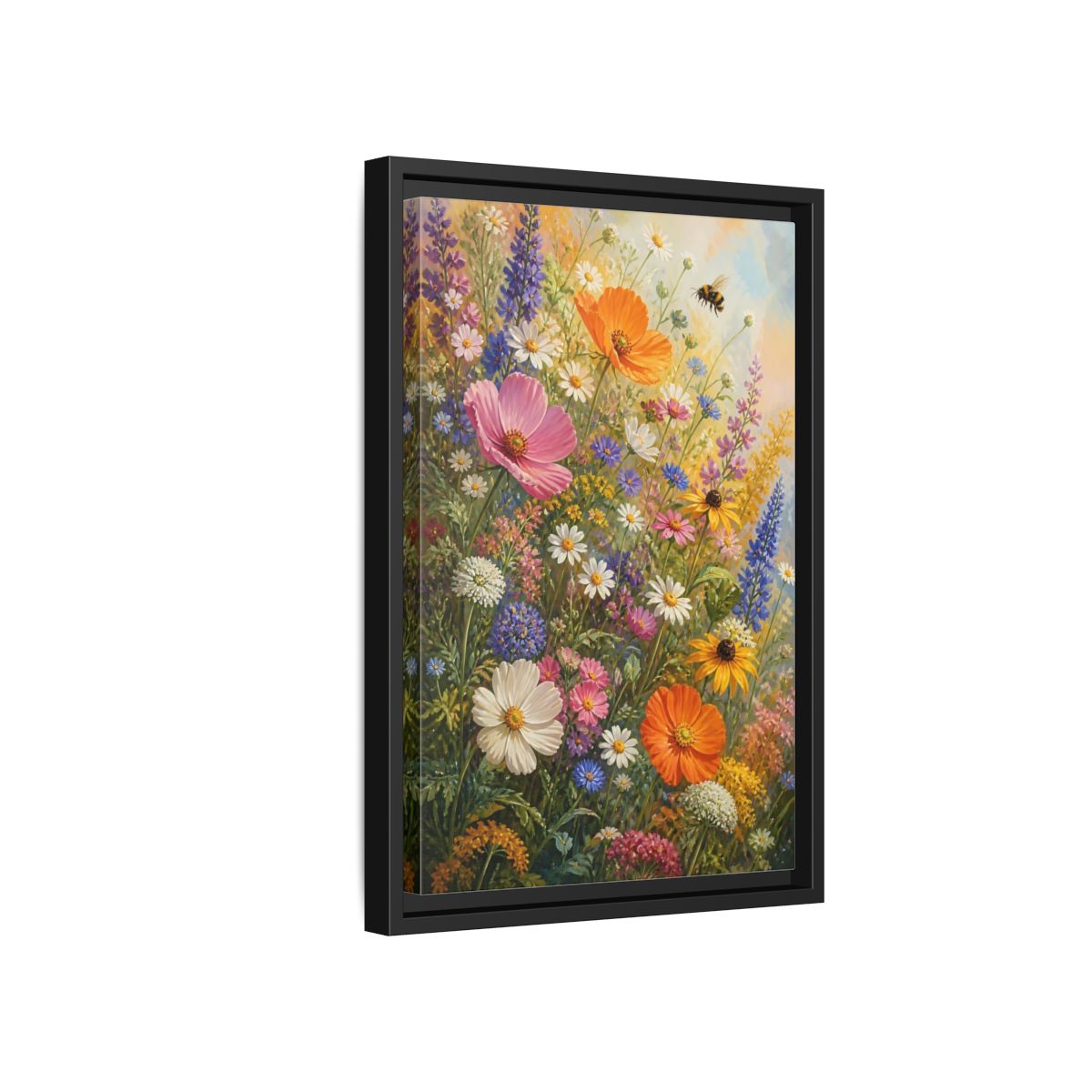 Side Mockup 6. Sunny Wildflower Meadow shown as framed canvas print