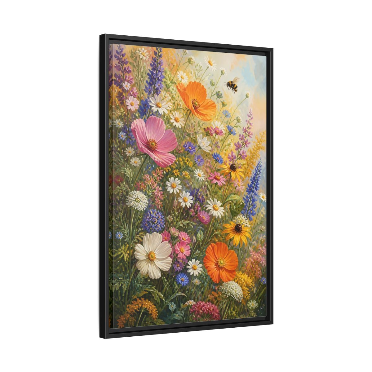 Side Mockup 14. Sunny Wildflower Meadow shown as framed canvas print