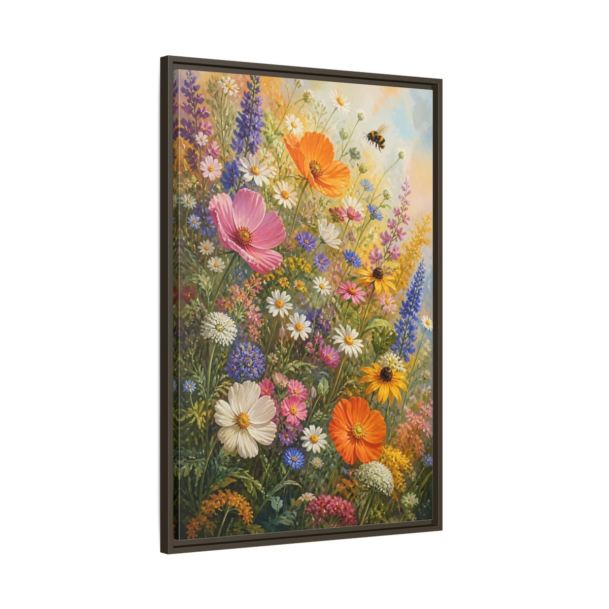Main Mockup. Sunny Wildflower Meadow shown as framed canvas print