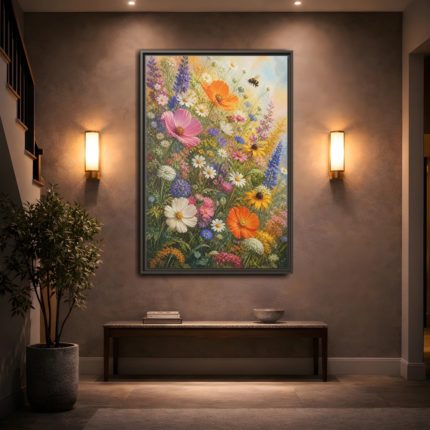 Mockup 2. Sunny Wildflower Meadow shown as framed canvas print
