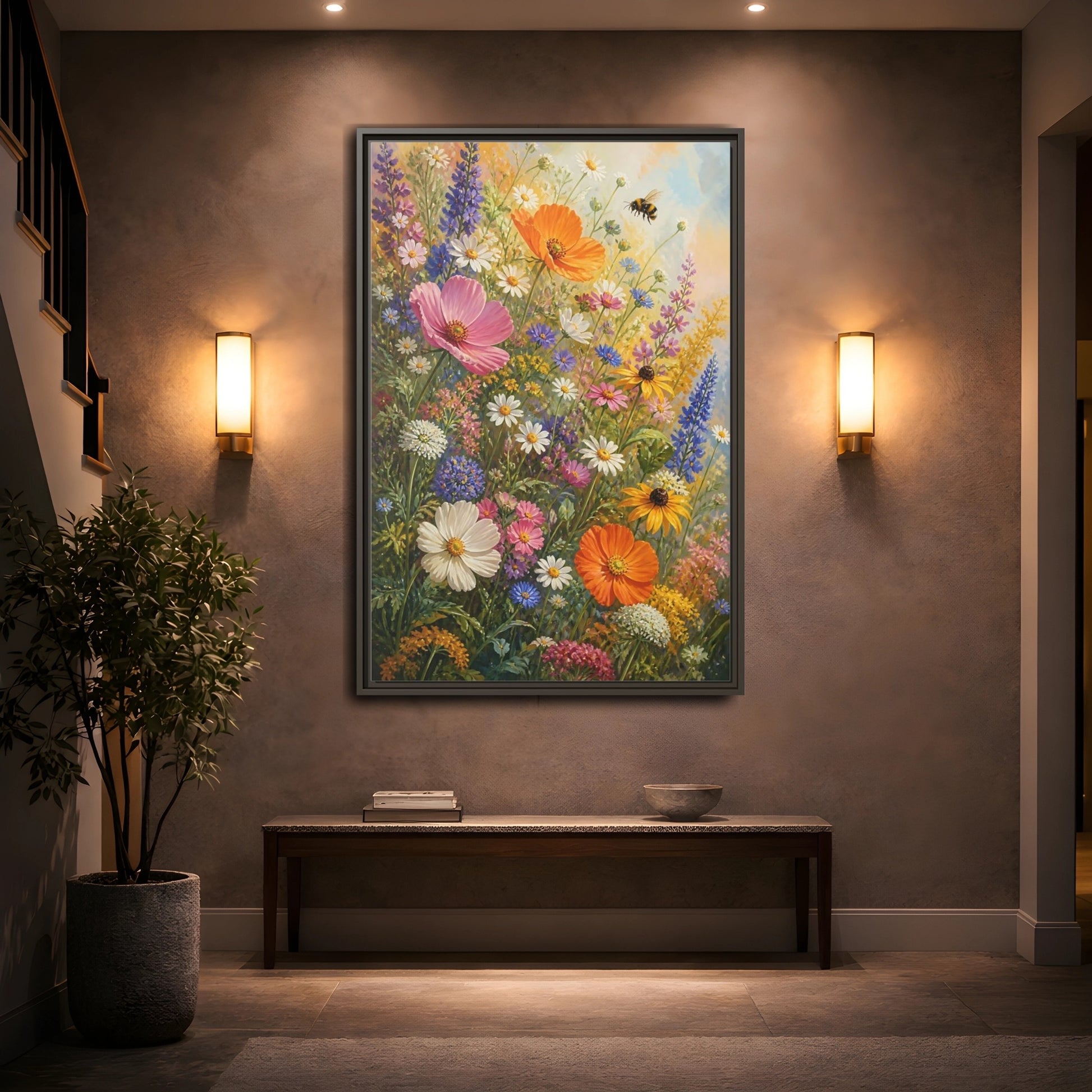 Mockup 2. Sunny Wildflower Meadow shown as framed canvas print