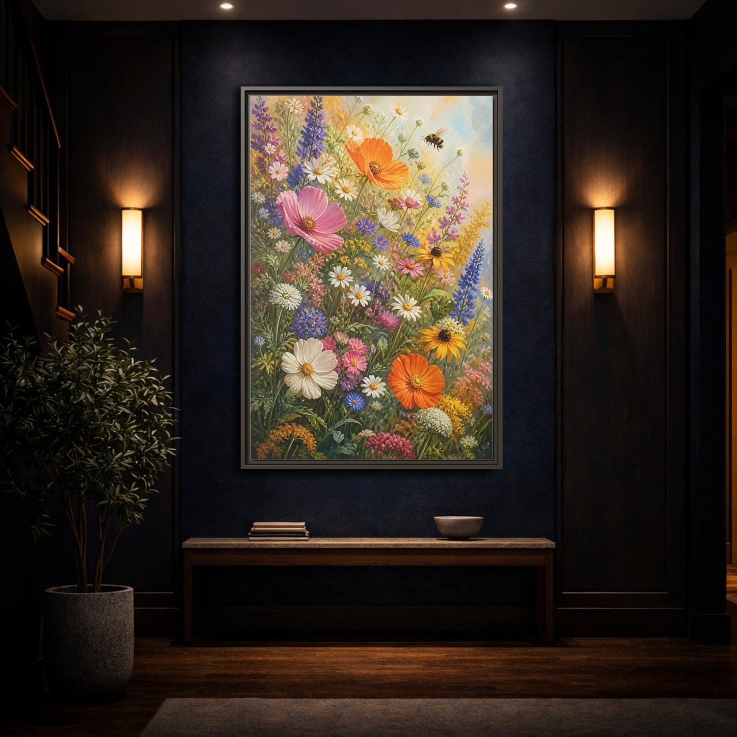 Mockup 4. Sunny Wildflower Meadow shown as framed canvas print