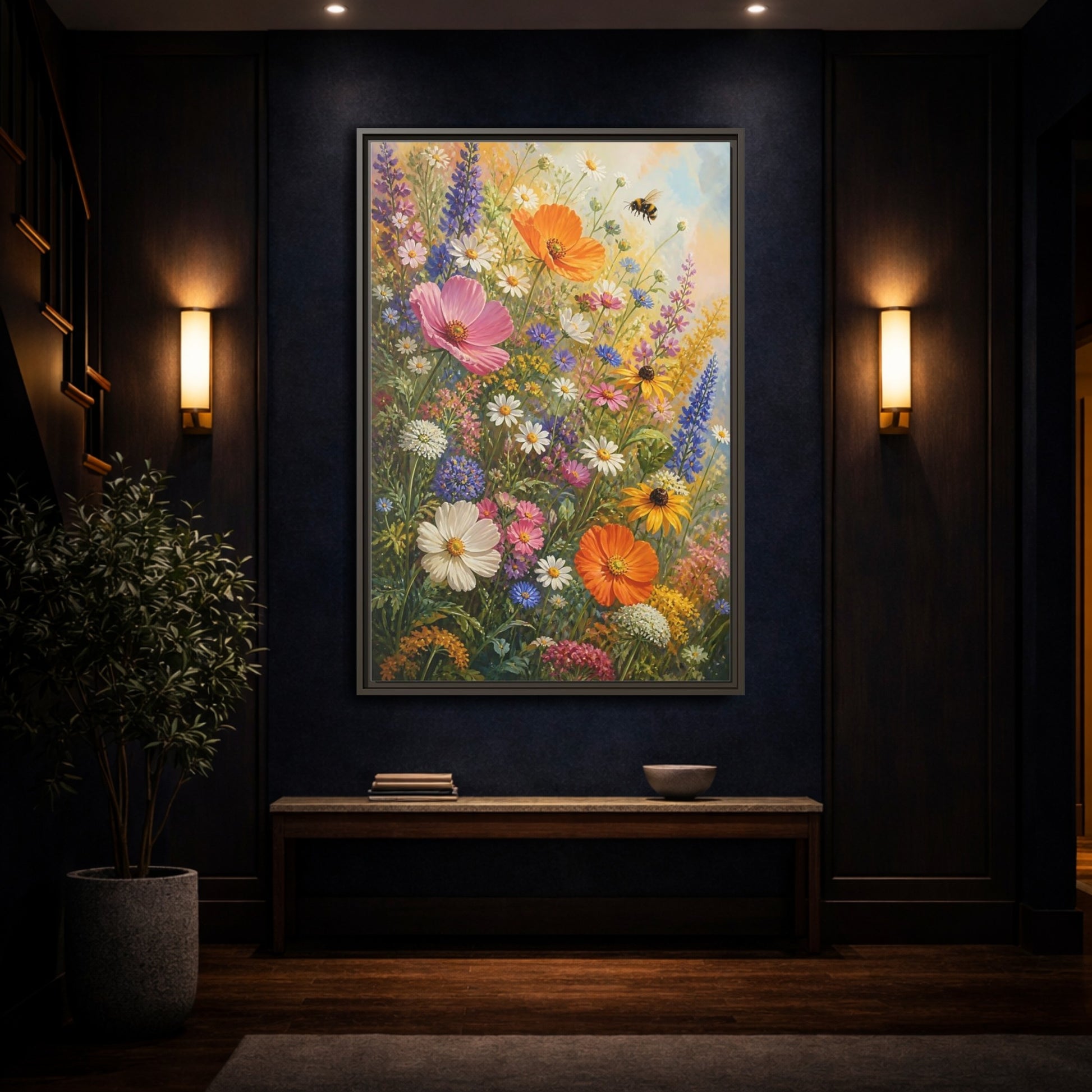 Mockup 4. Sunny Wildflower Meadow shown as framed canvas print