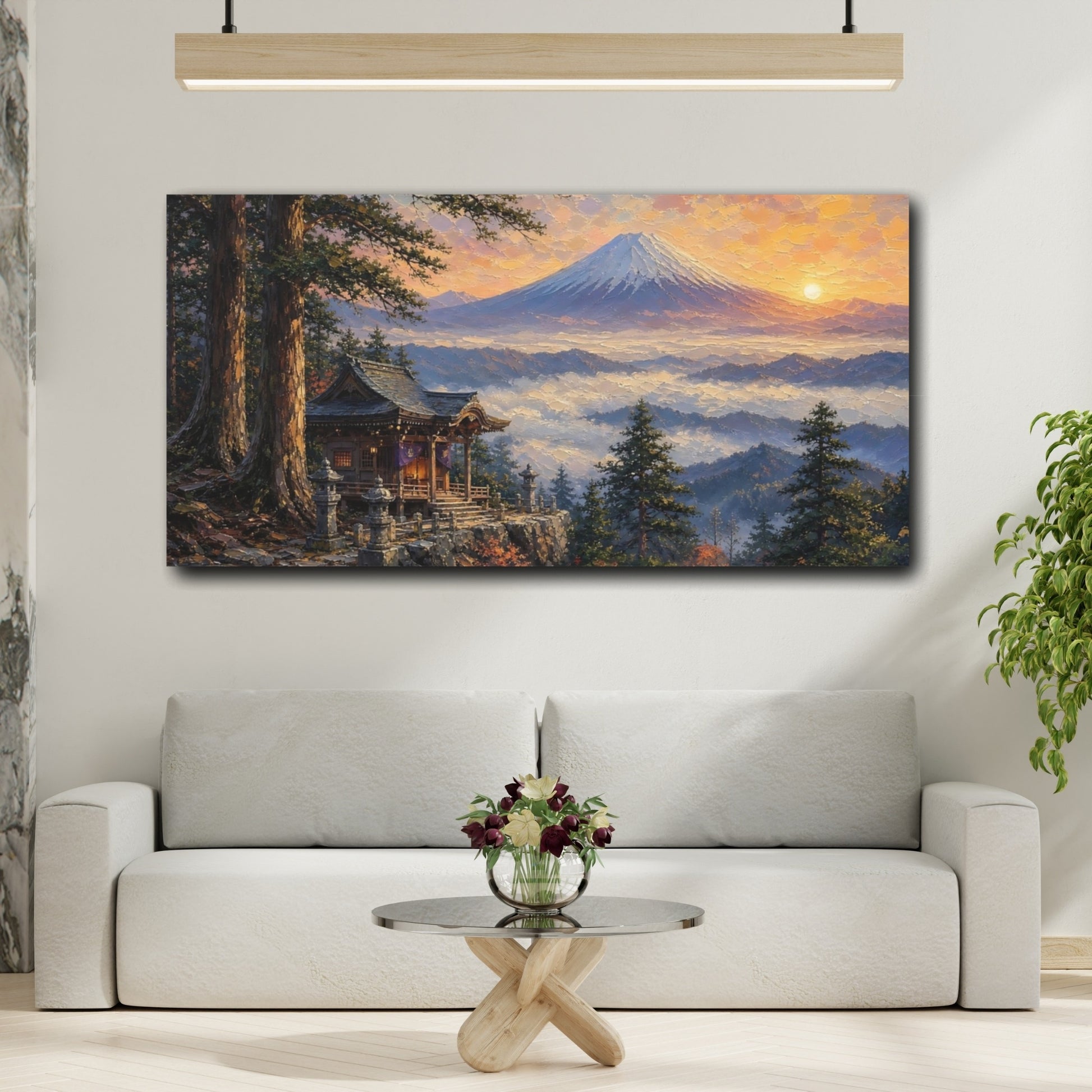 Mockup 2. Sunrise At Mountain Shrine shown as canvas print