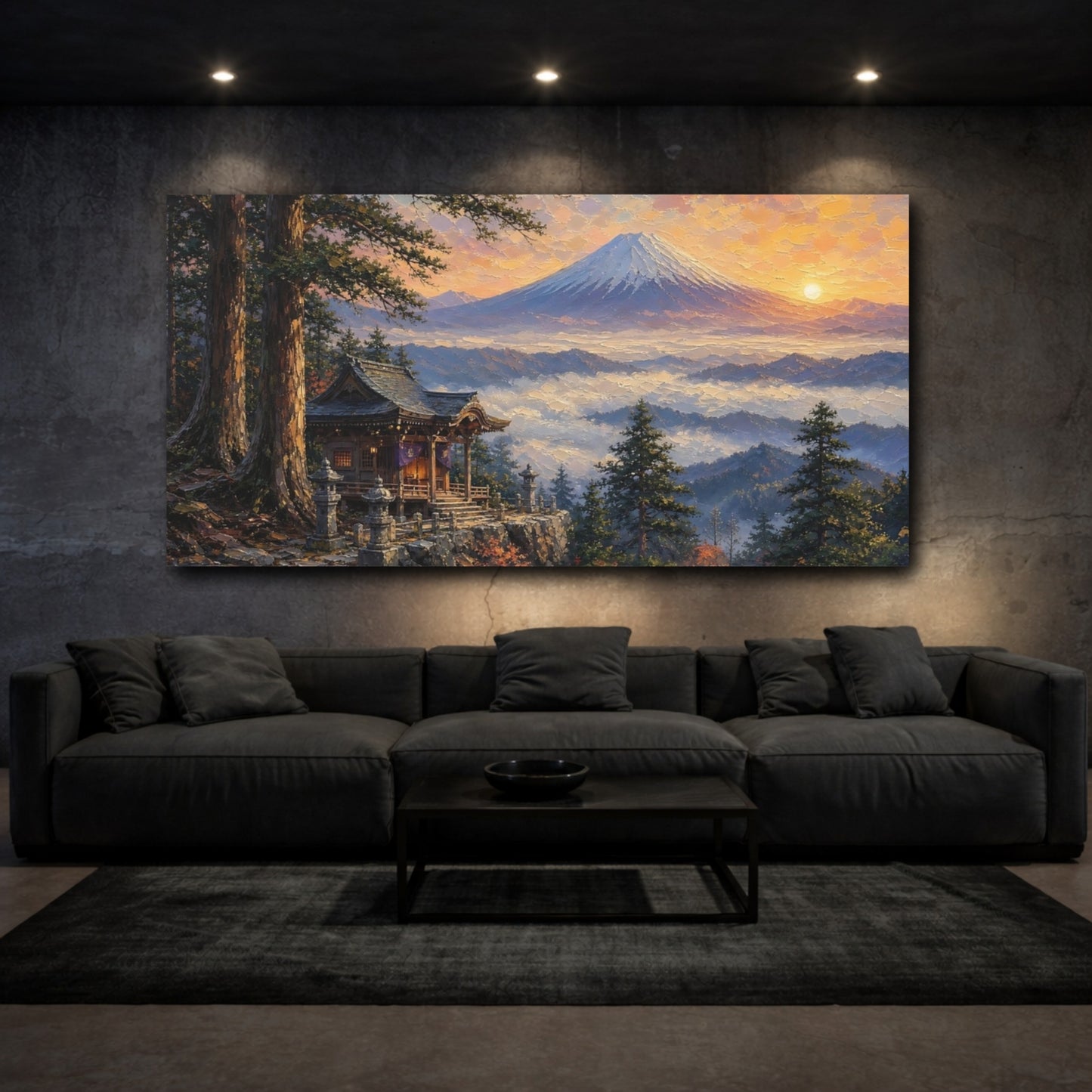 Mockup 3. Sunrise At Mountain Shrine shown as canvas print