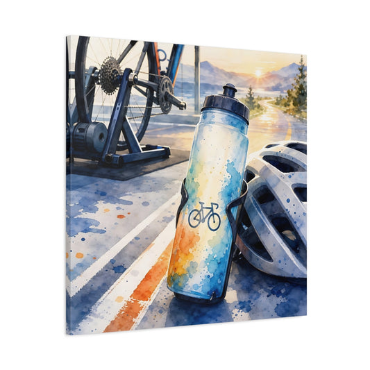 Main Mockup. Sunrise Cycling Scene shown as canvas print