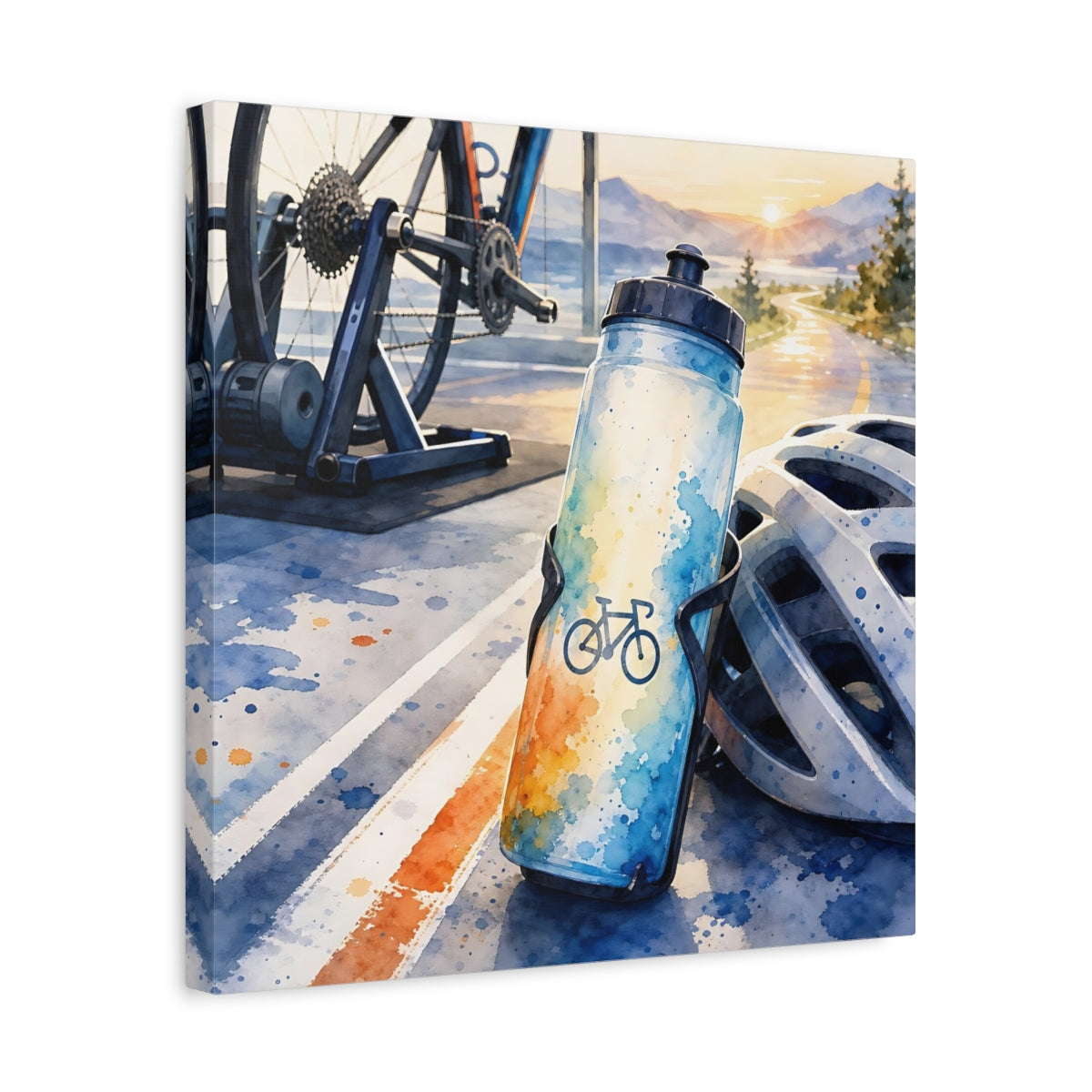 Side Mockup 6. Sunrise Cycling Scene shown as canvas print