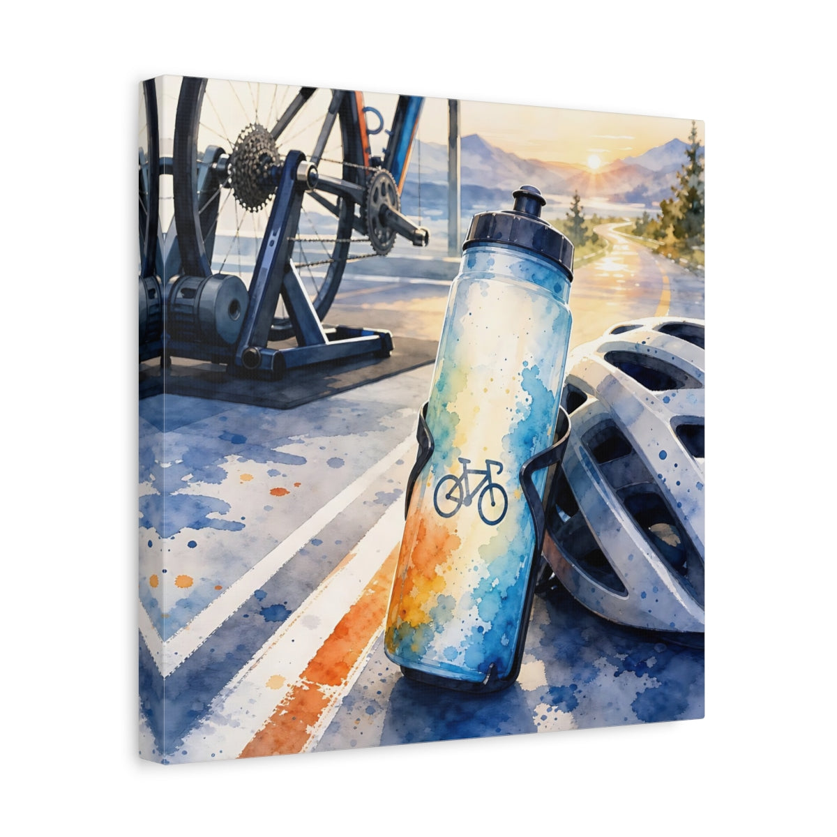 Side Mockup 7. Sunrise Cycling Scene shown as canvas print