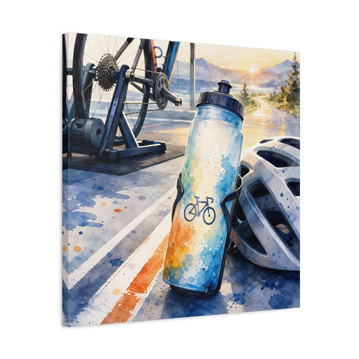 Side Mockup 4. Sunrise Cycling Scene shown as canvas print
