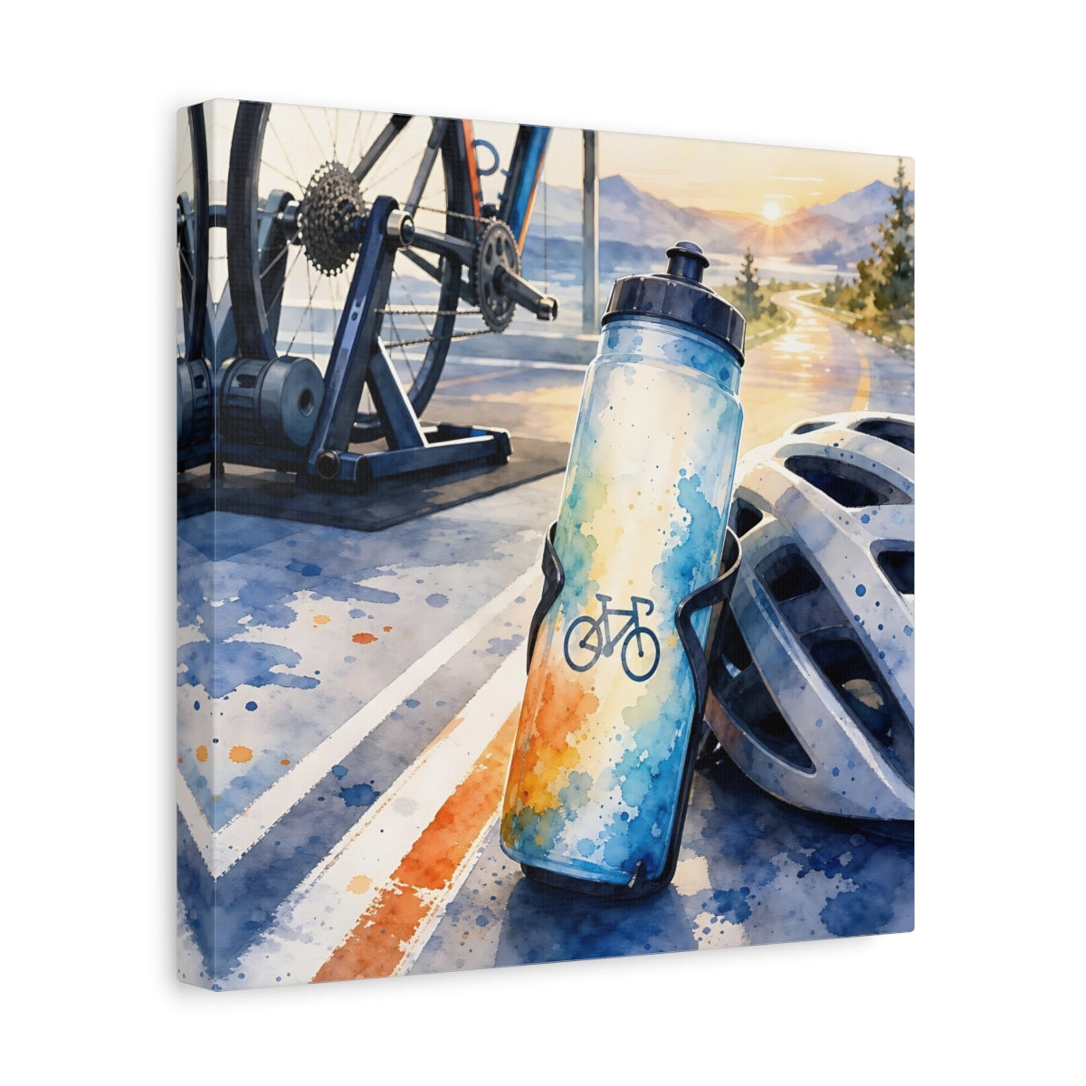 Side Mockup 8. Sunrise Cycling Scene shown as canvas print