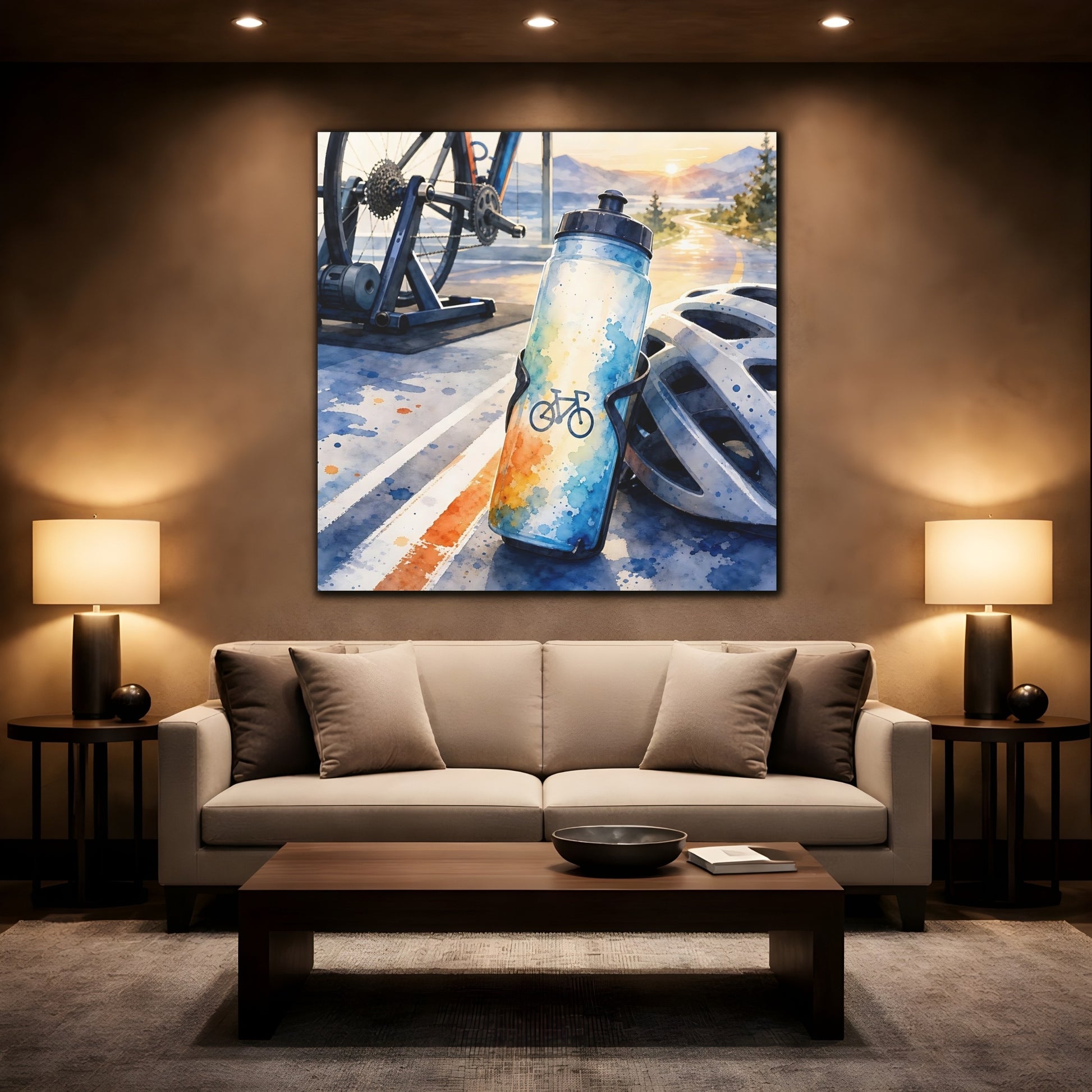Mockup 2. Sunrise Cycling Scene shown as canvas print