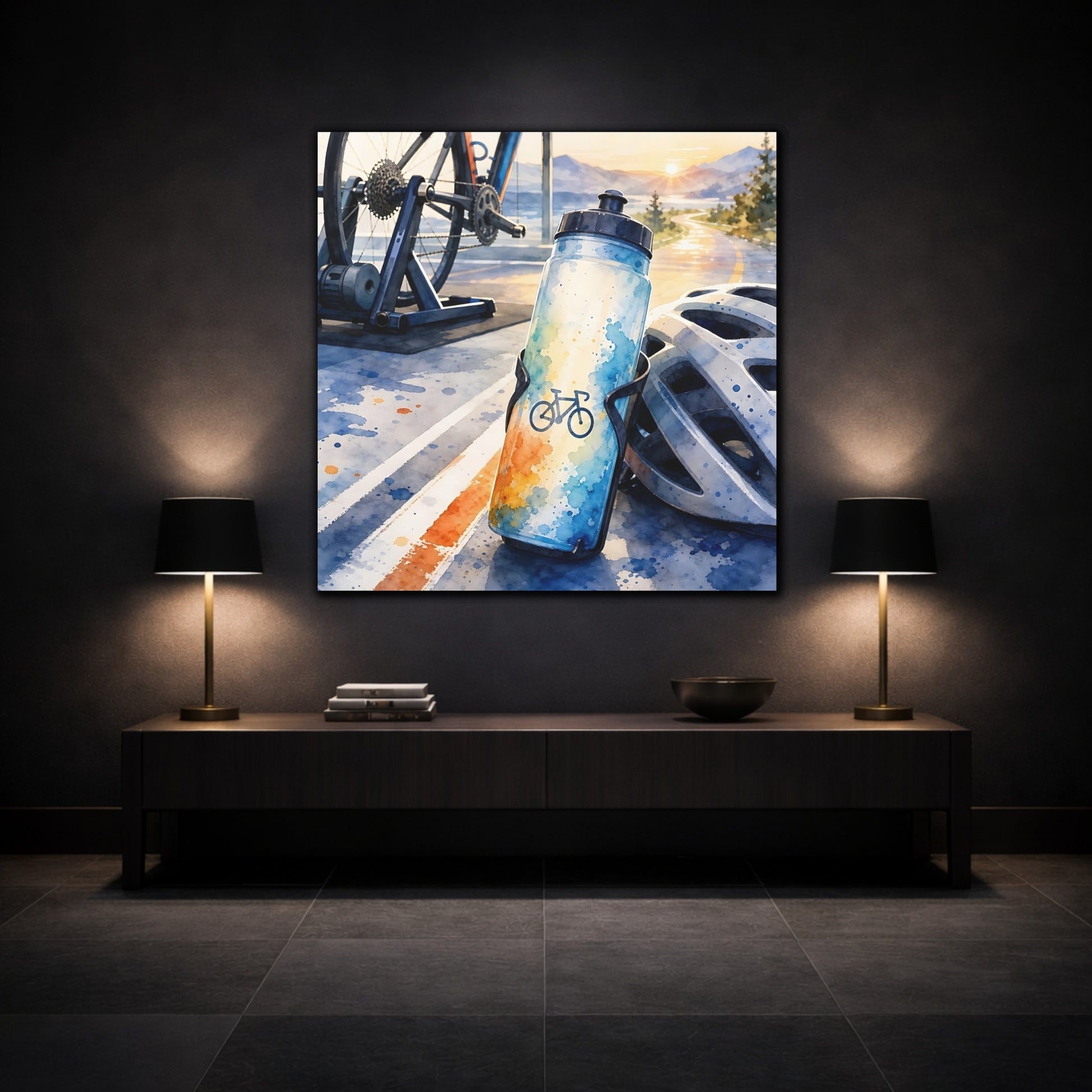 Mockup 3. Sunrise Cycling Scene shown as canvas print