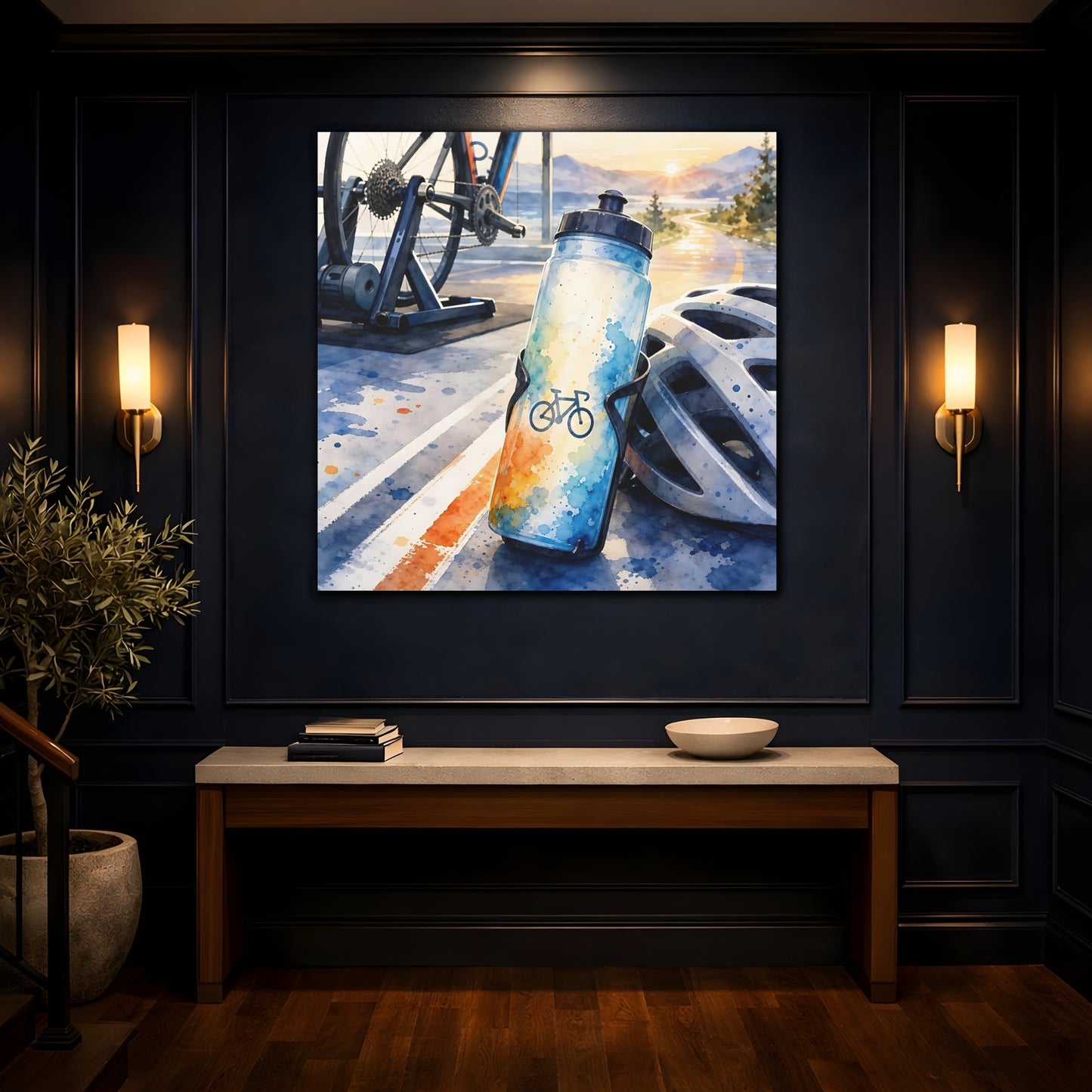 Mockup 4. Sunrise Cycling Scene shown as canvas print
