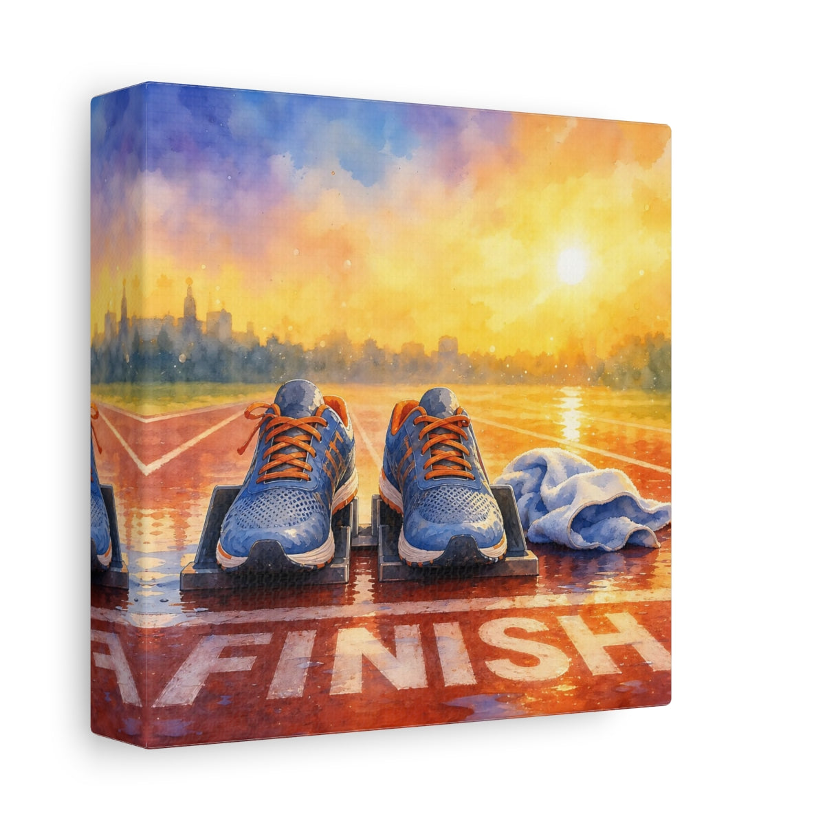 Side Mockup 2. Sunrise Finish Line Run shown as canvas print