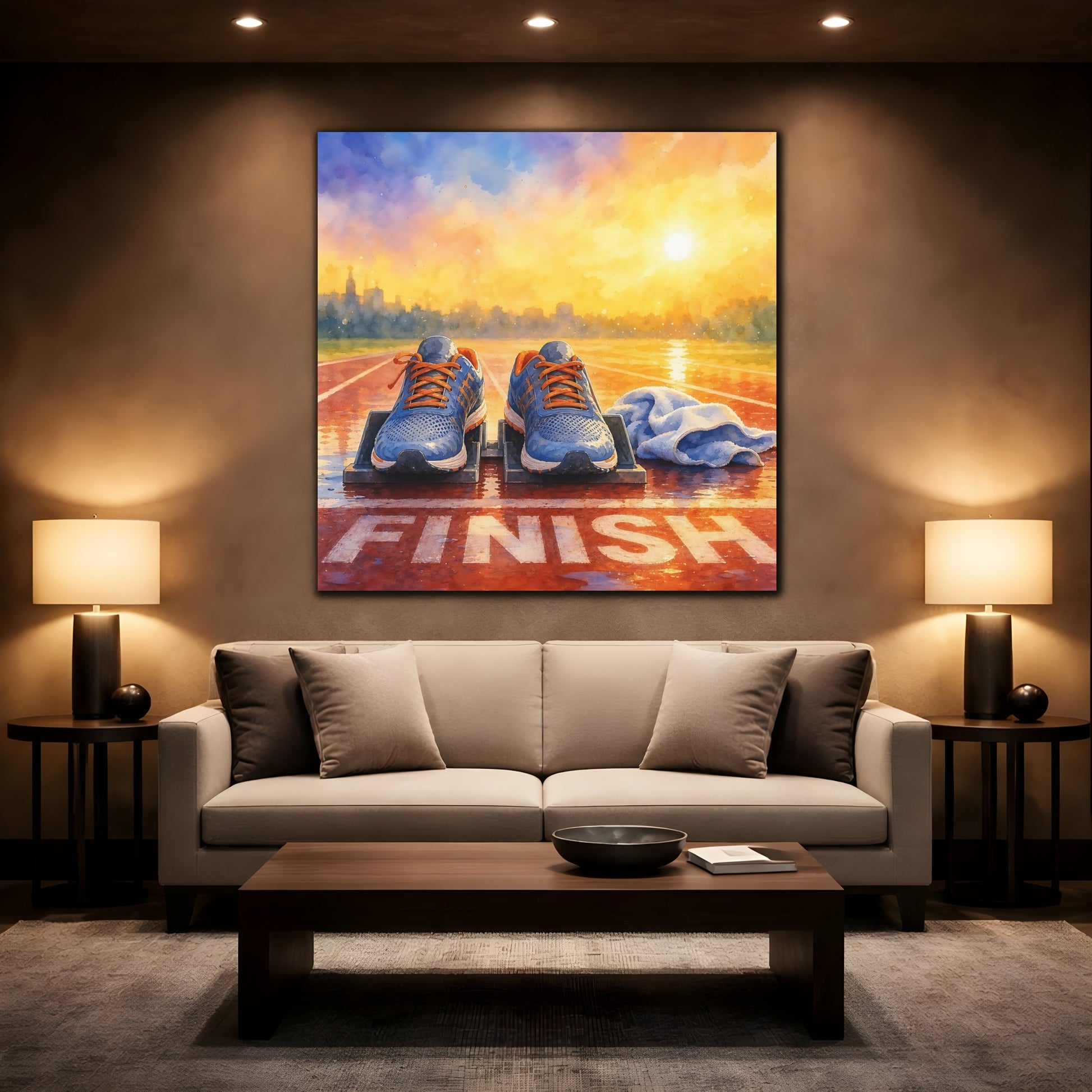 Mockup 2. Sunrise Finish Line Run shown as canvas print