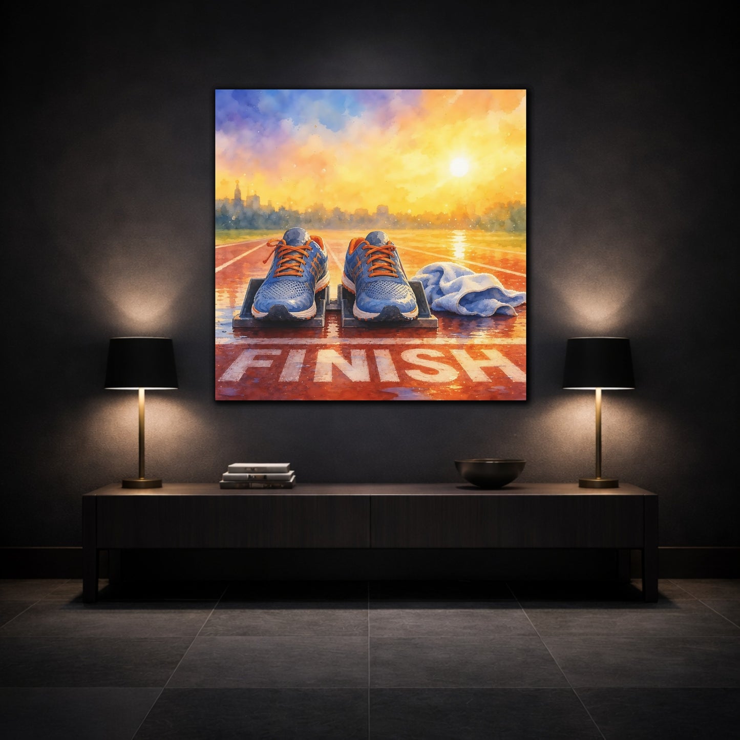 Mockup 3. Sunrise Finish Line Run shown as canvas print