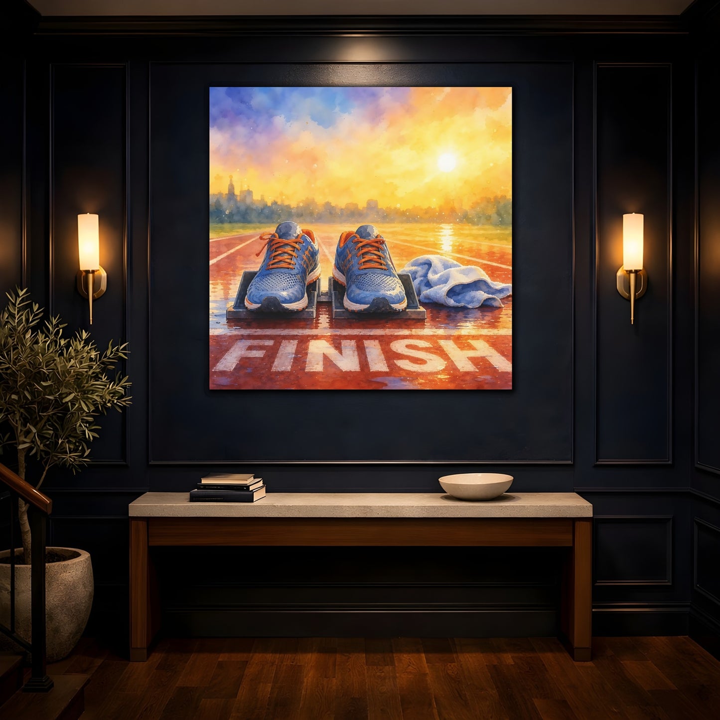 Mockup 4. Sunrise Finish Line Run shown as canvas print